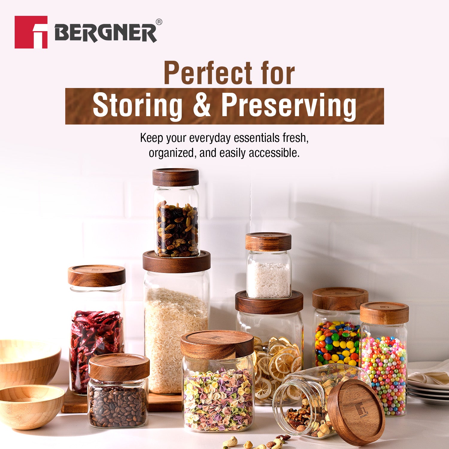 Acadia 1400ml Square Borosilicate Glass Jar with Wooden Lid