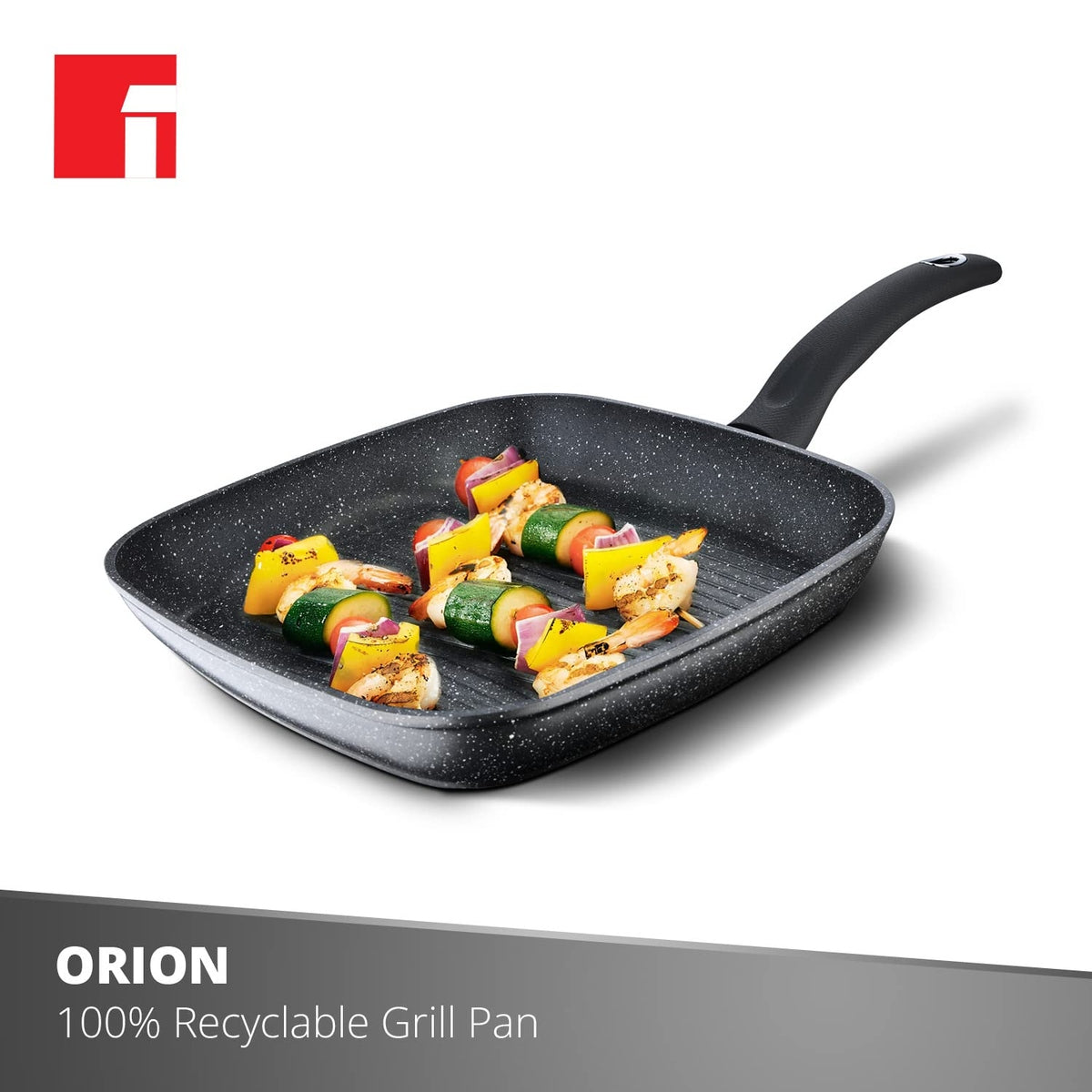 Bergner Orion Non Stick 28 cm Grill Pan/ Griddle, Textured Soft Touch Handle, Granite Finish - Induction Bottom (1 Year Warranty)