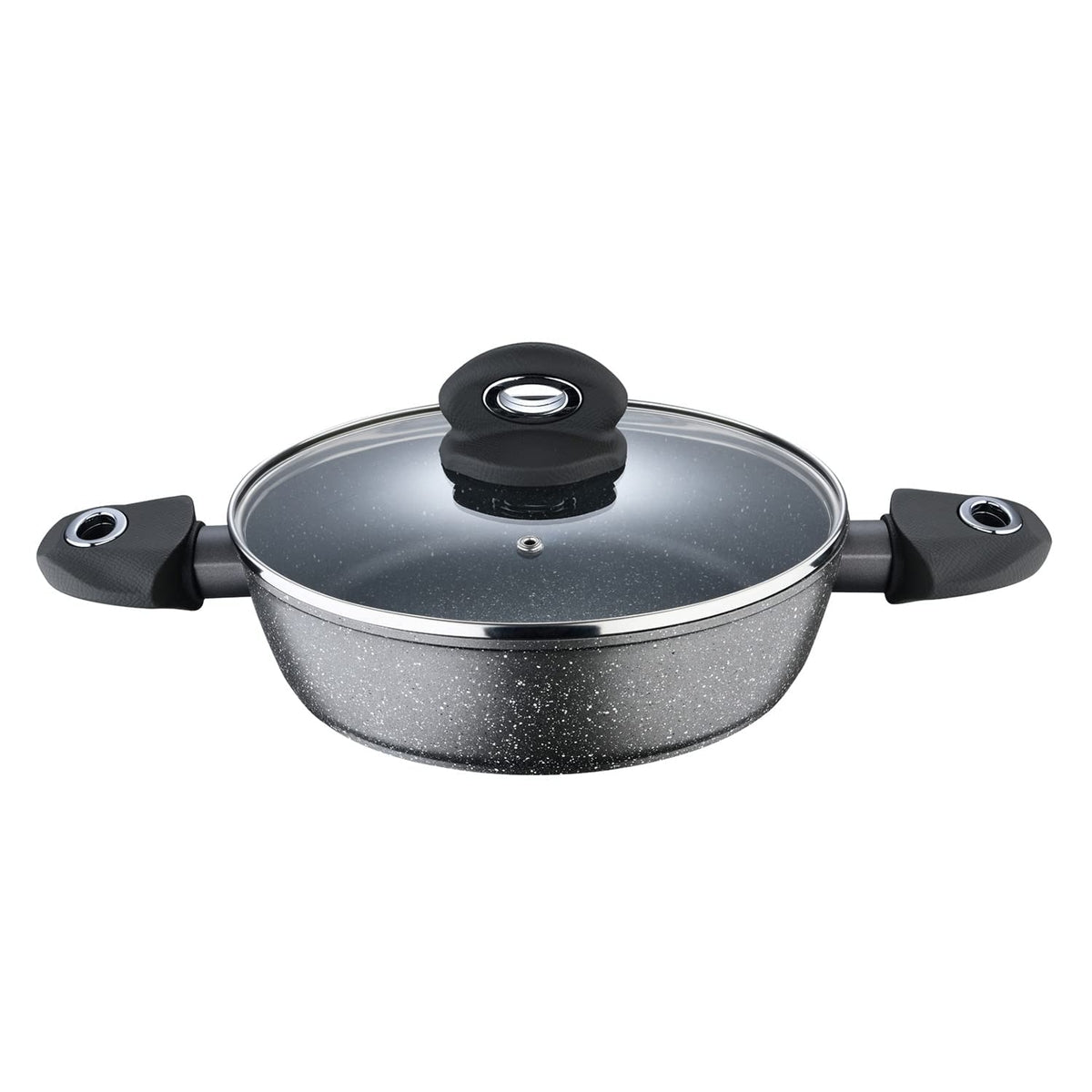 Bergner Orion Marble Non-Stick 28cm Kadai with Glass Lid - Induction Bottom (1 Year Warranty)