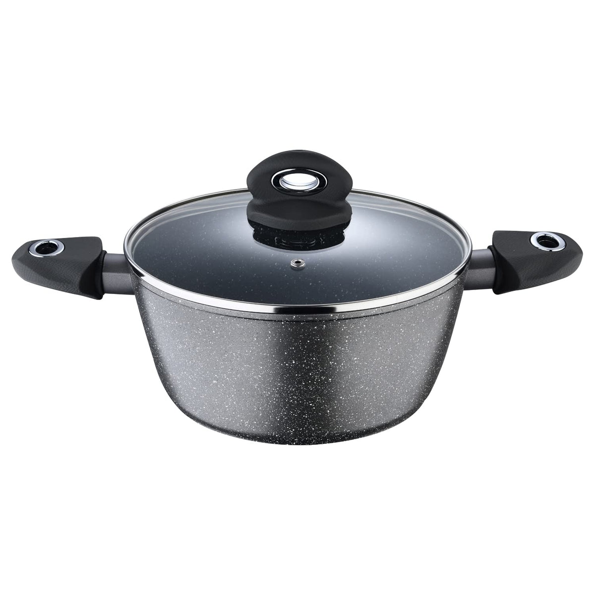 Bergner Orion Marble Non Stick 24cm (3.9 Liters) Casserole / Briyani Pot / Handi with Glass Lid - Induction Bottom (1 Year Warranty)