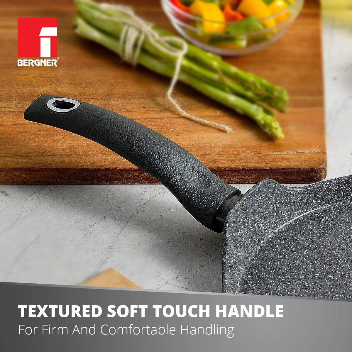 Bergner Orion Non-Stick 28cm Tawa/Dosa Pan, Textured Soft Touch Handle, Granite Finish - Induction Bottom (1 Year Warranty)