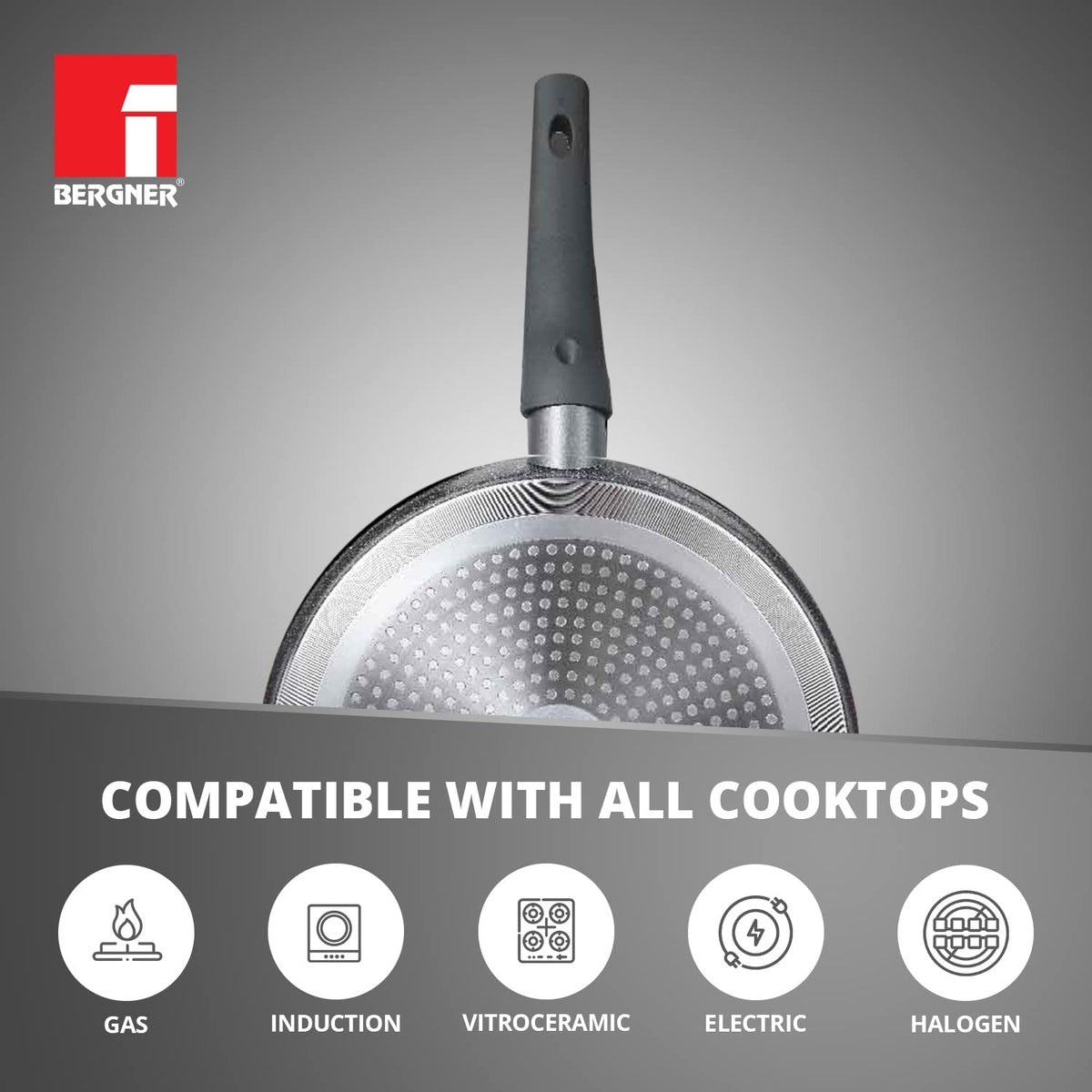 Bergner Orion Non-Stick 28cm Tawa/Dosa Pan, Textured Soft Touch Handle, Granite Finish - Induction Bottom (1 Year Warranty)