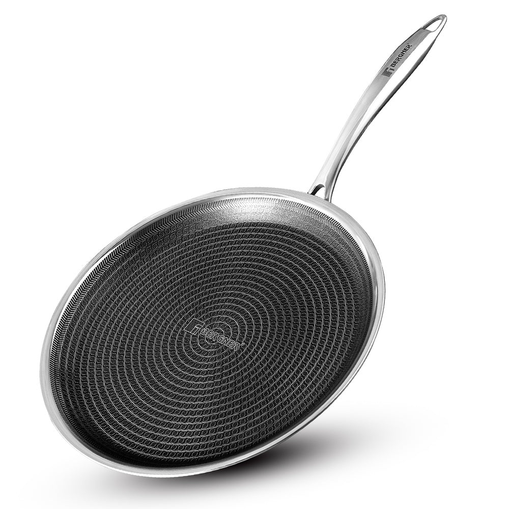 Bergner Hitech Tri-Ply Stainless Steel Non-Stick Dosa Tawa 32cm, PFAS-free, Eterna coating - Induction Bottom