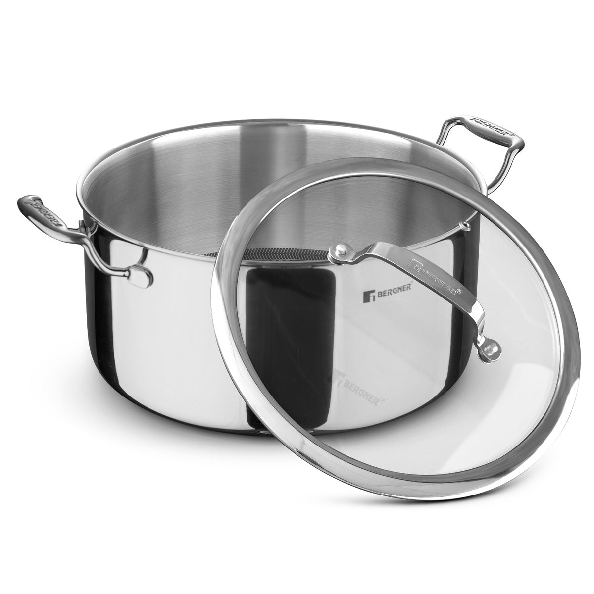 Bergner Hitech Tri-Ply Stainless Steel Non-Stick Casserole with Lid, PFOA-free, ILag Coating - Induction Bottom