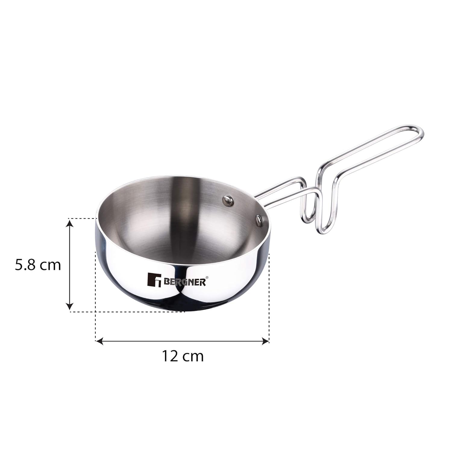 Bergner Argent TriPly Stainless Steel 12cm (500 ml) Tadka Pan - Induction Bottom (5-Year Warranty)