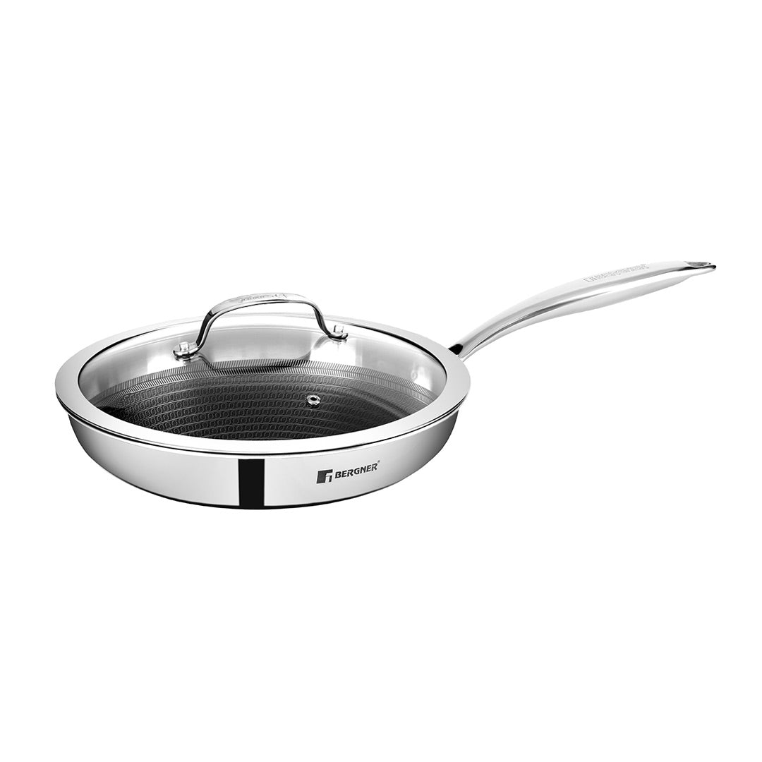 Bergner Hitech Triply Stainless Steel Non-Stick Frypan with Lid - Induction Bottom