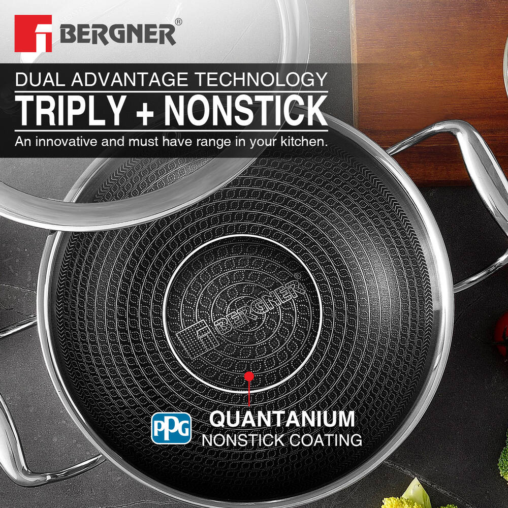 Hitech Tri-Ply Stainless Steel Non-Stick Kadhai - Induction Bottom