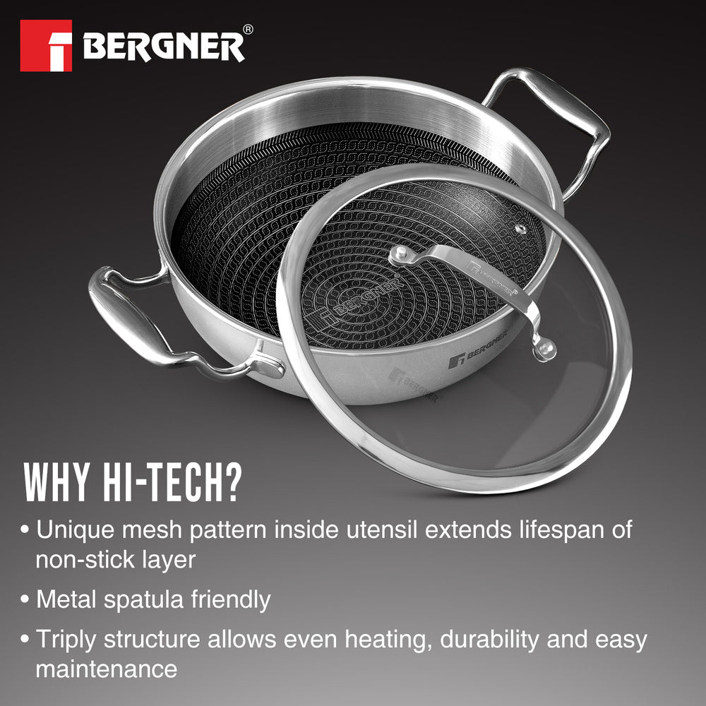 Hitech Tri-Ply Stainless Steel Non-Stick Kadhai - Induction Bottom