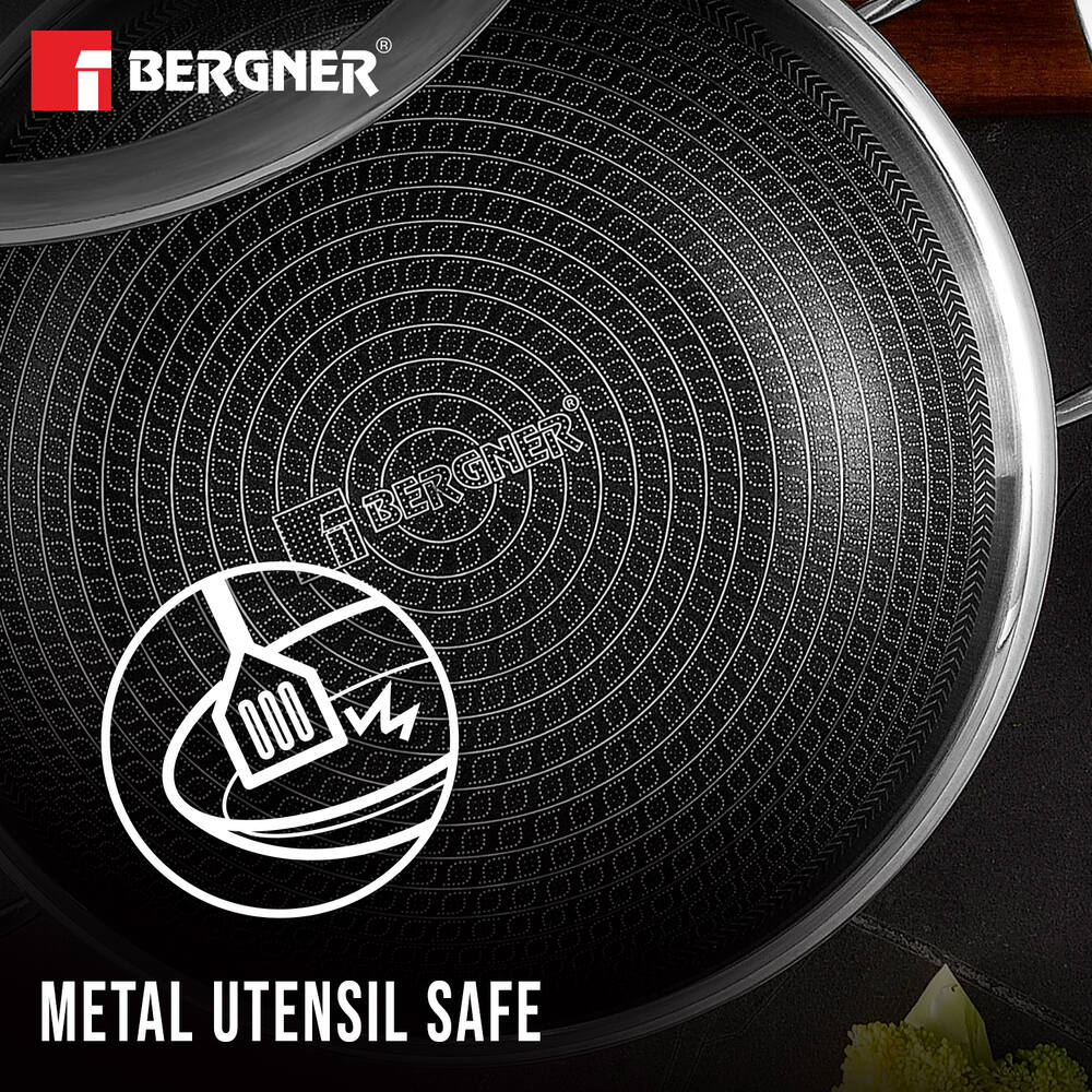 Hitech Tri-Ply Stainless Steel Non-Stick Kadhai - Induction Bottom