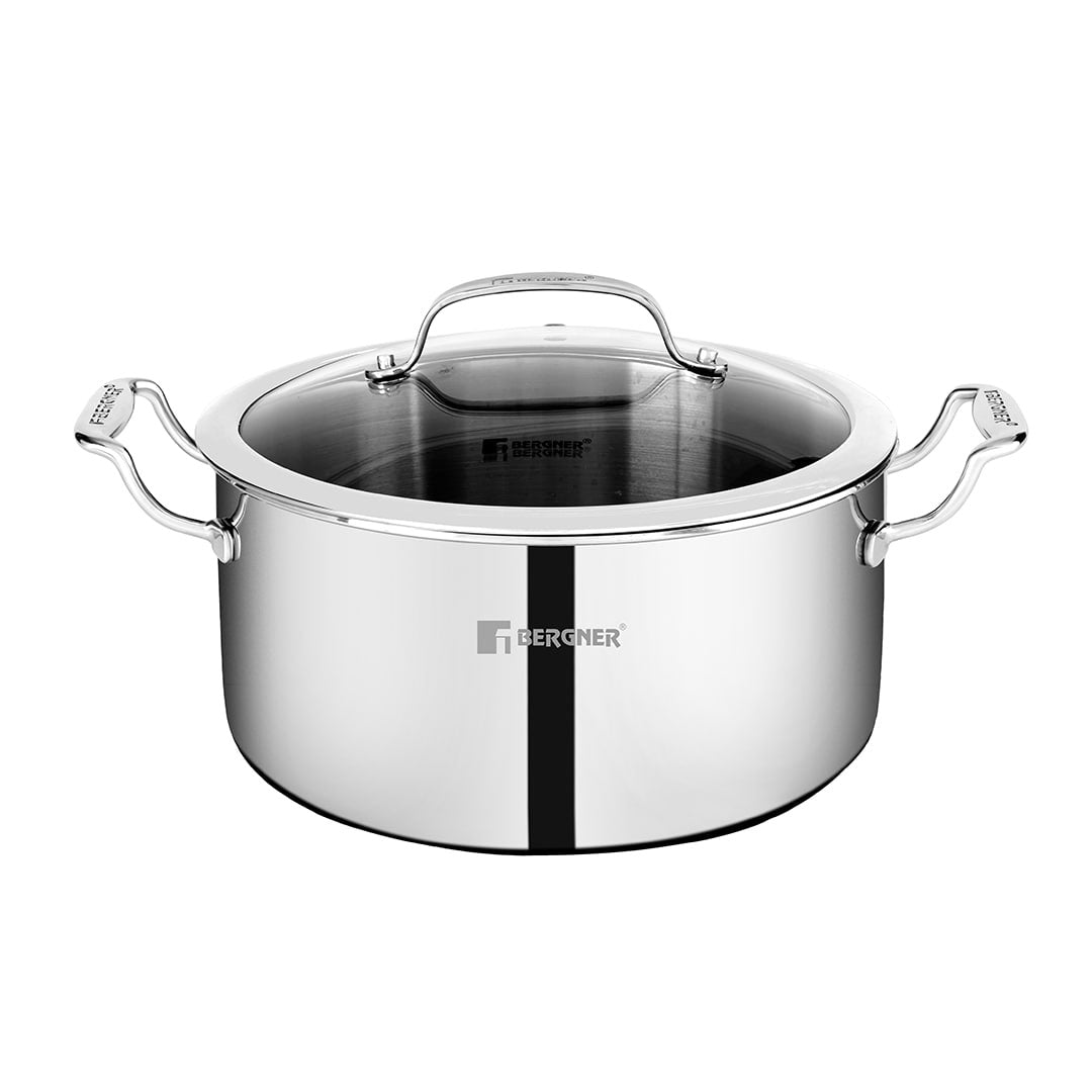 Bergner Hitech Triply Non-Stick Stainless Steel Casserole with Lid - Induction Bottom