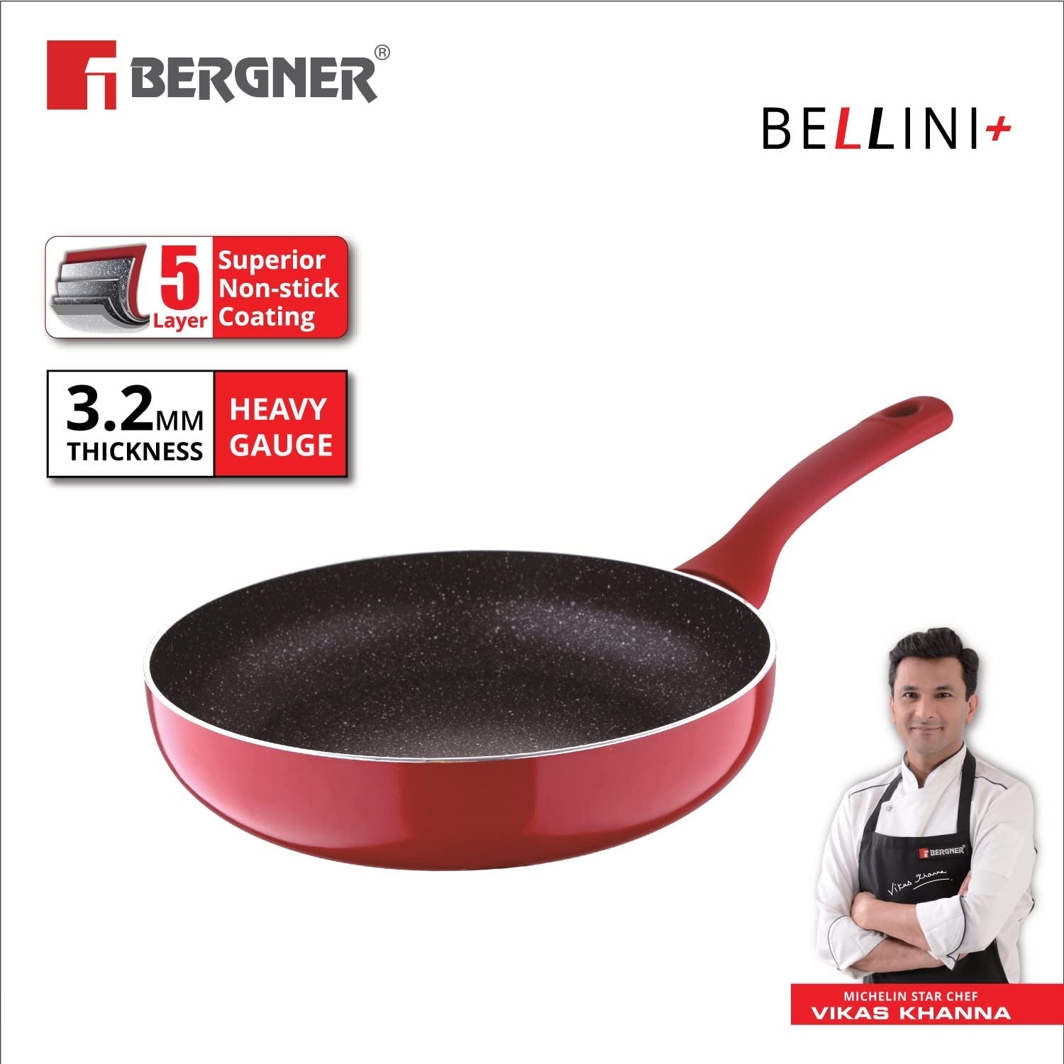 Bergner Bellini Plus 5-Layer Non-Stick Frypan,Thickness 3.2mm - Induction Bottom