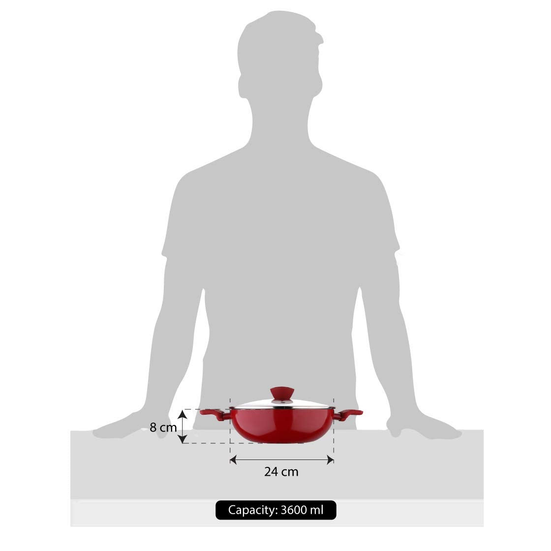 Bergner Bellini Plus 5-Layer Non-Stick Kadai with Glass Lid, Thickness 3.2mm - Induction Bottom