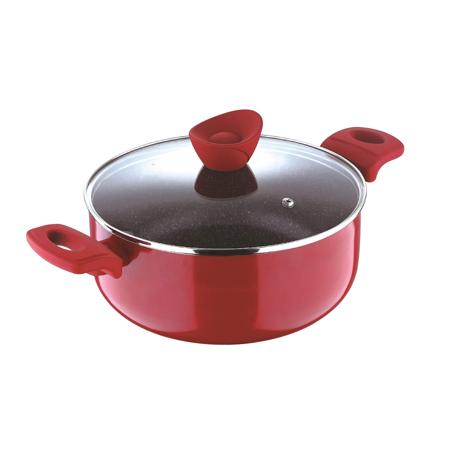 Bergner Bellini Plus 5-Layer Non-Stick 20cm (2.5 L) Casserole with Glass Lid - Induction Bottom (Red)