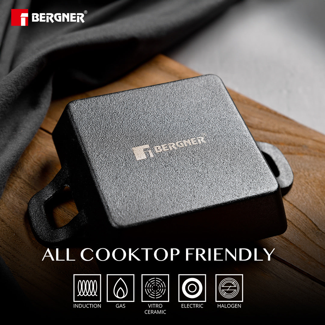 Bergner Cook & Share Cast Iron Mini Pan, Comes with Wooden Tray - Induction Bottom