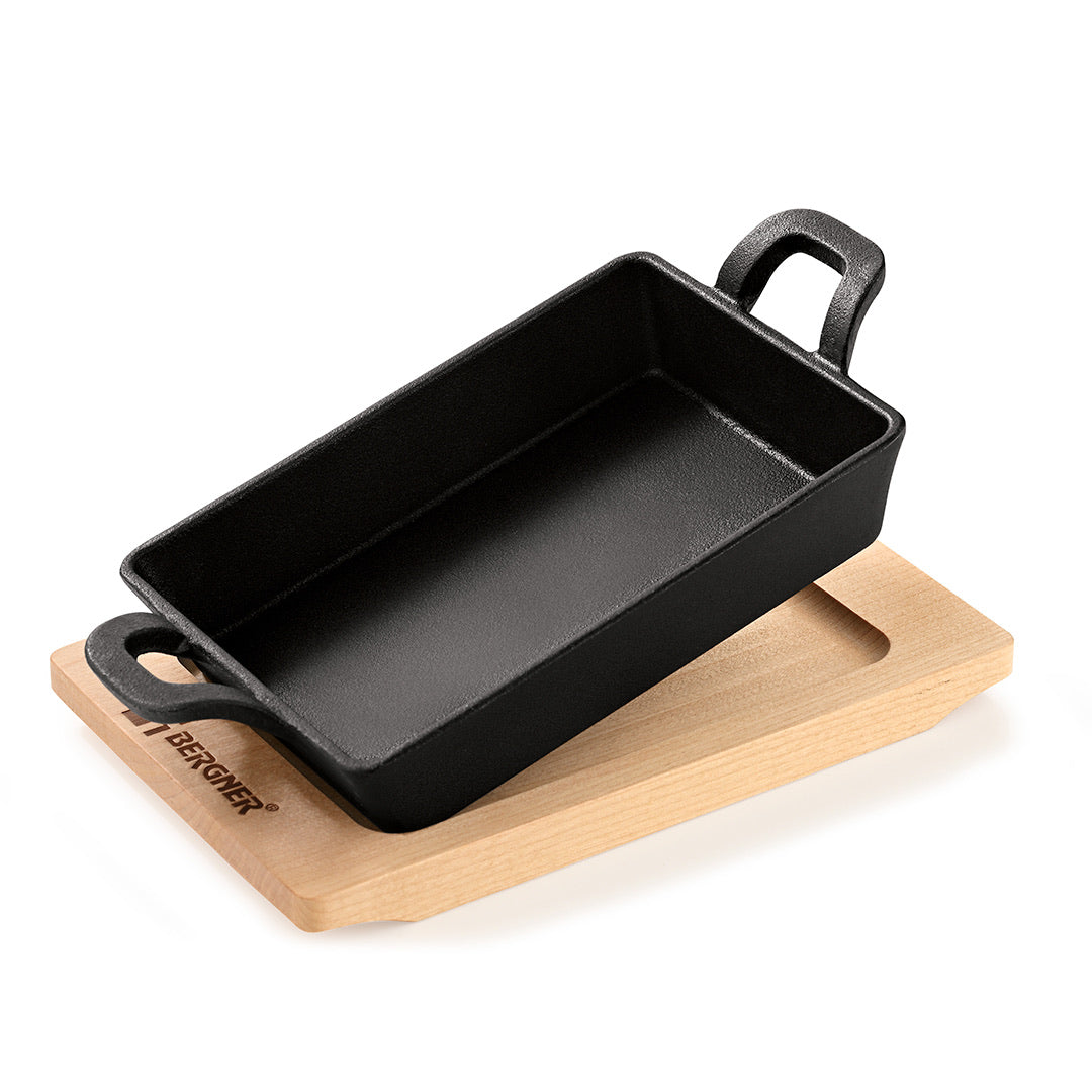 Bergner Cook & Share Cast Iron Mini Frypan, Comes with Wooden Tray - Induction Bottom