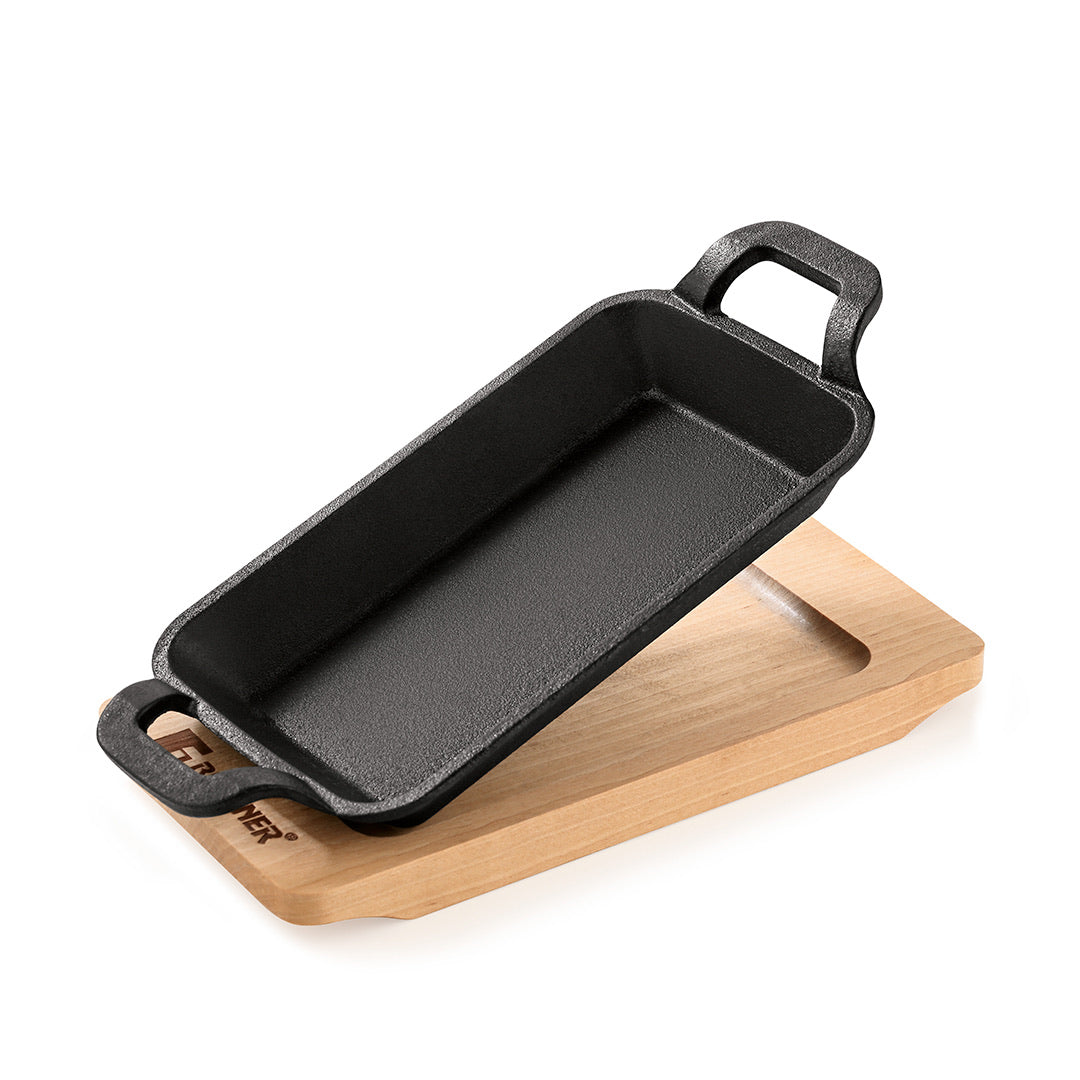 Bergner Cook & Share Cast Iron Mini Pan, Comes with Wooden Tray - Induction Bottom