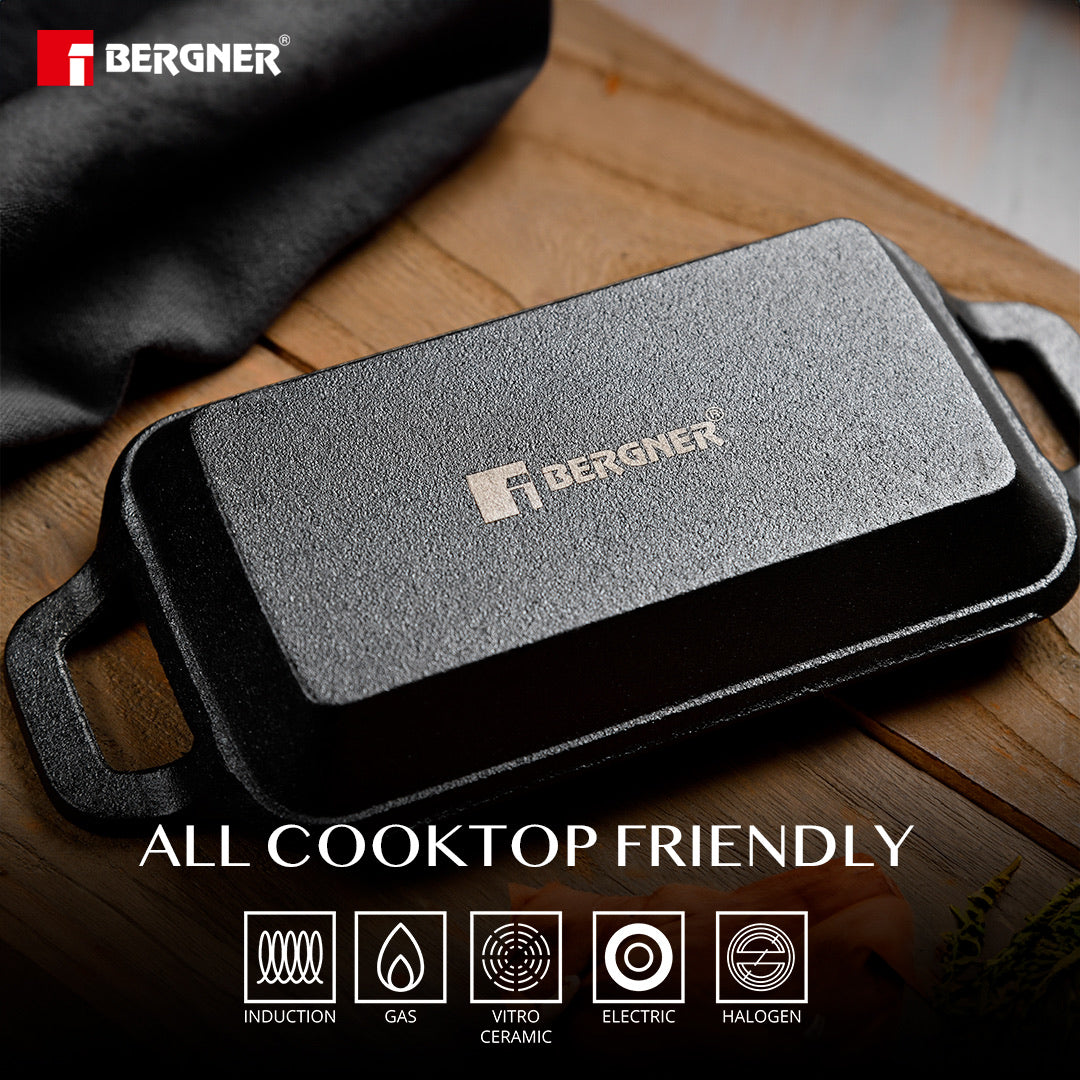 Bergner Cook & Share Cast Iron Mini Pan, Comes with Wooden Tray - Induction Bottom