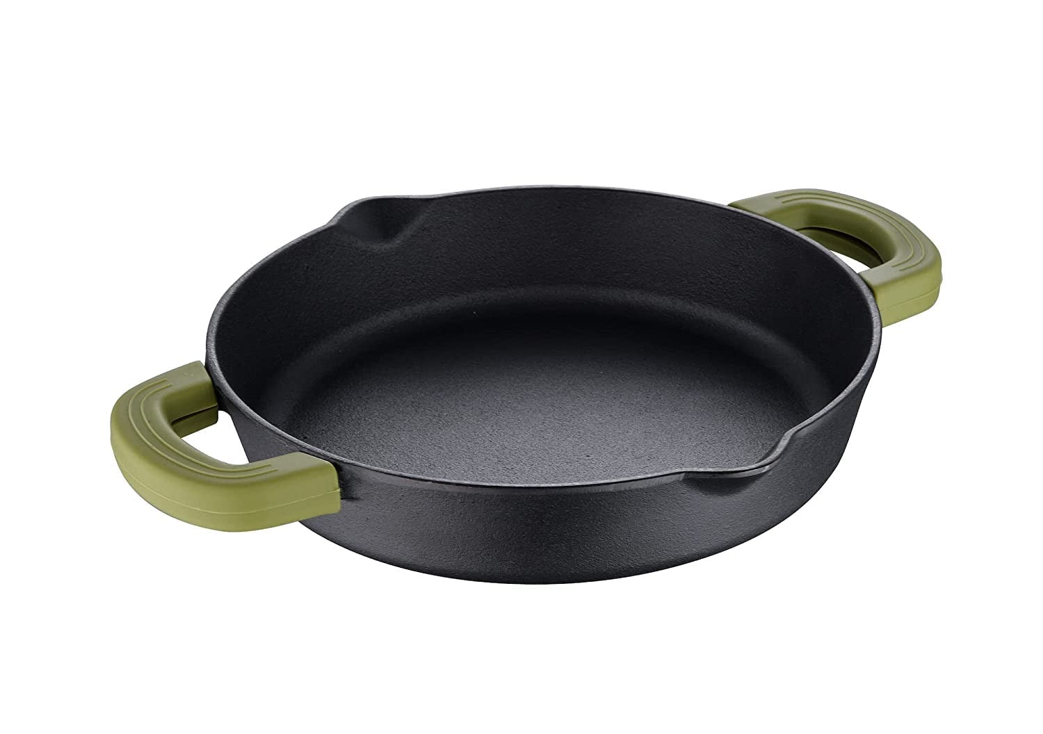 Bergner Elements Pre-Seasoned Cast Iron 24 cm Baking Pan, Comes with Silicon Handle Sleeves - Induction Bottom (Olive Green)