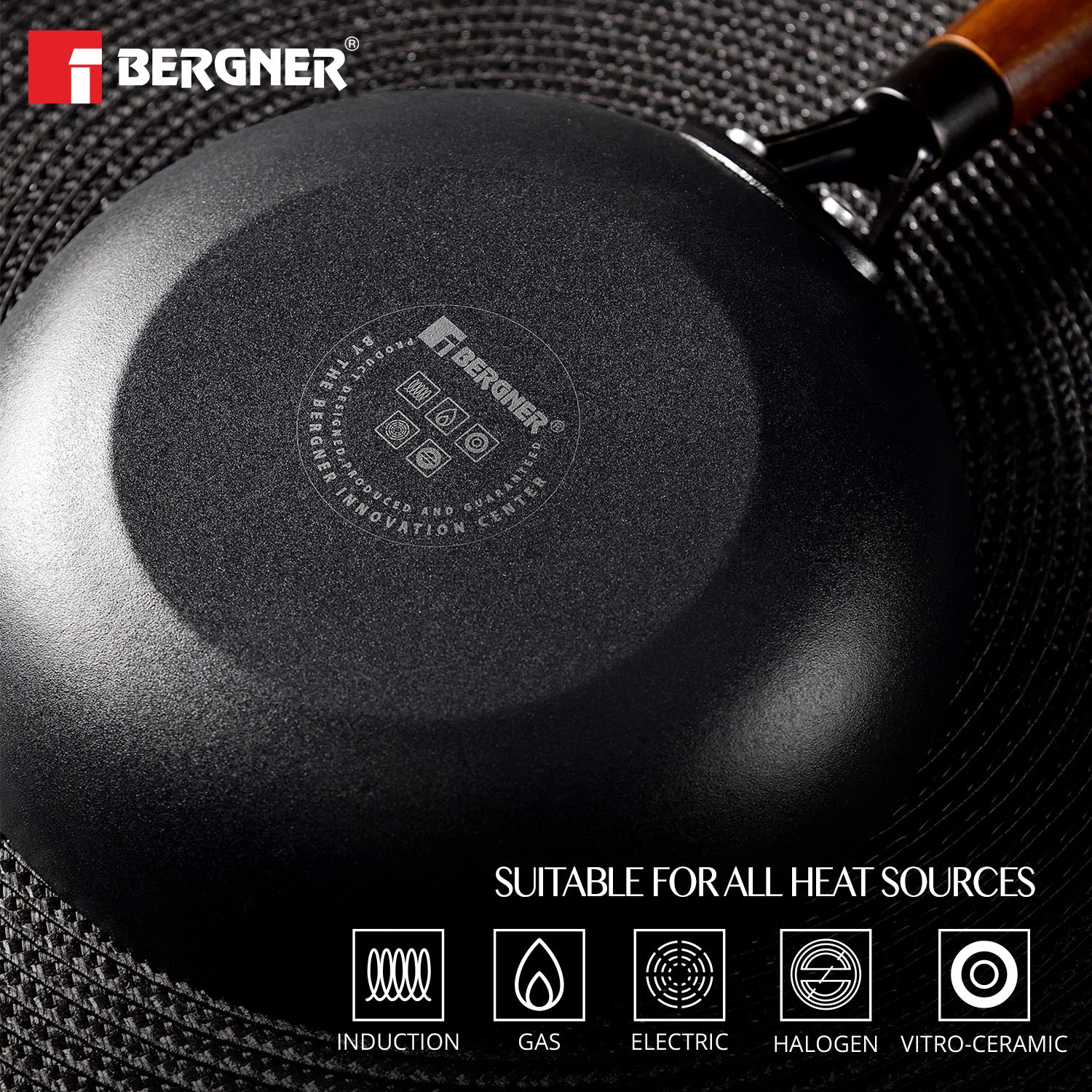 Bergner Odin Cast Iron Frypan with Wooden Coated Handle, Lightweight Iron - Induction Bottom