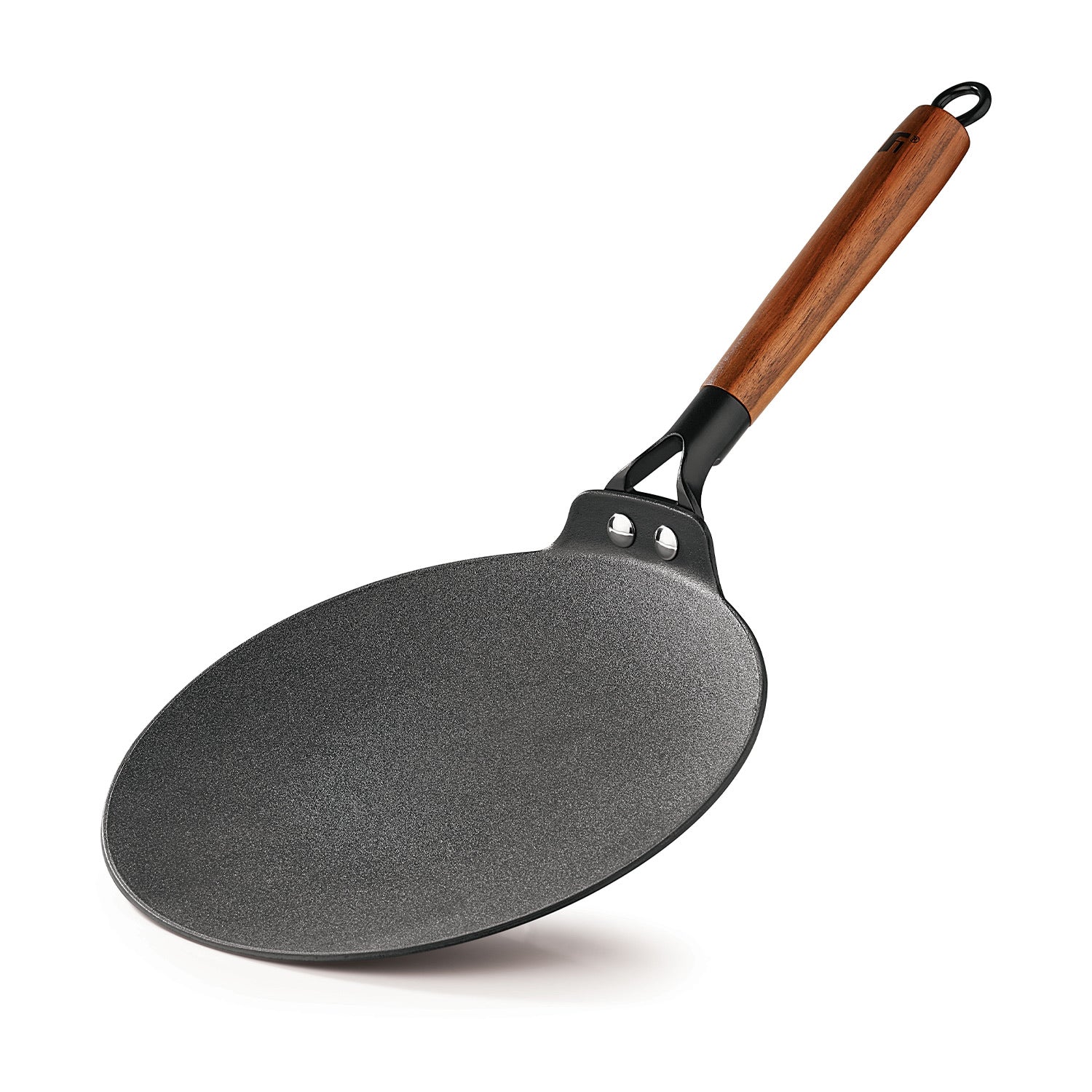 Bergner Odin 26 cm Cast Iron Roti Tawa with Wooden Coated Handle, Lightweight Iron - Induction Bottom