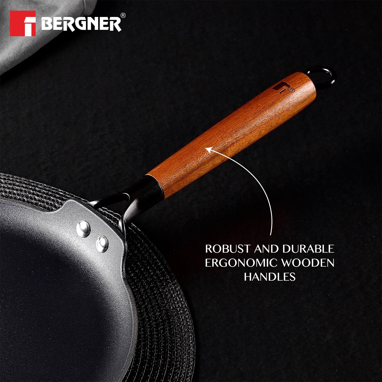 Bergner Odin Cast Iron Dosa Tawa with Wooden Coated Handle, Lightweight Iron - Induction Bottom