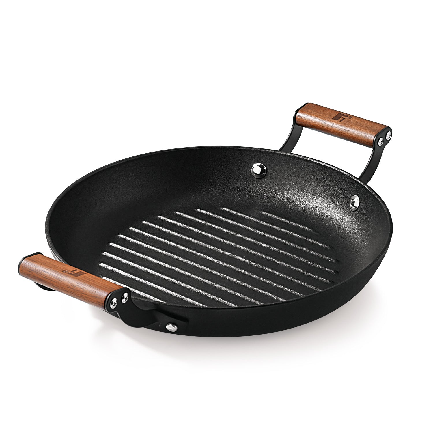 Bergner Odin 28 cm Cast Iron Grill Plate with Wooden Coated Handle, Lightweight Iron - Induction Bottom