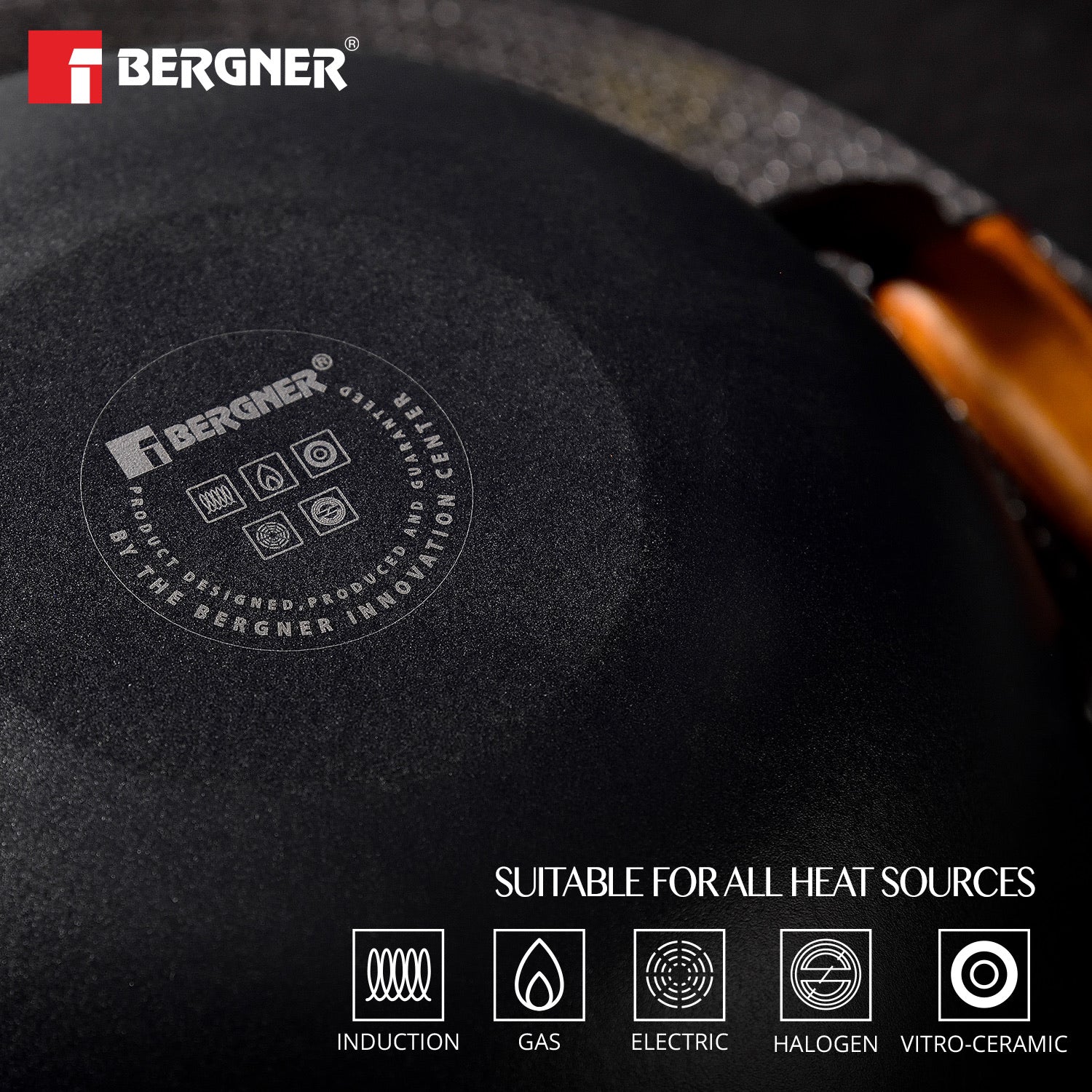 Bergner Odin Cast Iron Kadai with Glass Lid, Lightweight Iron, Enamel Finish - Induction Bottom