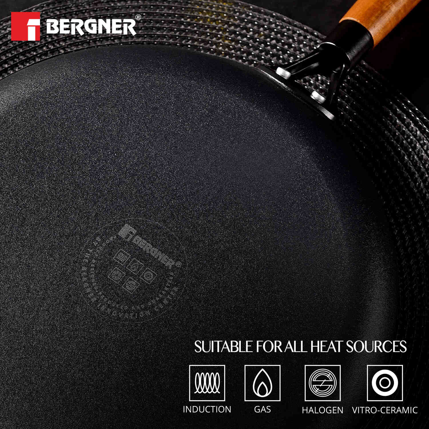 Bergner Odin Cast Iron 28cm Grill Pan with Glass Lid, Lightweight, Enamel Finish - Induction Bottom