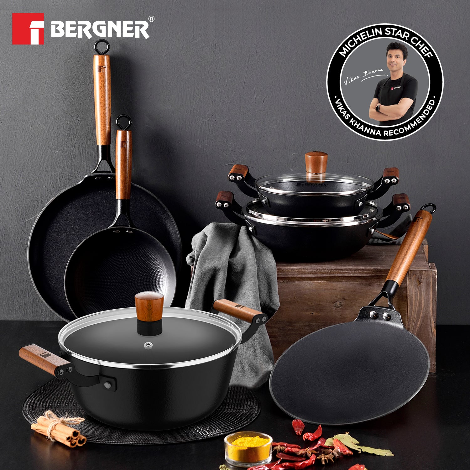 Bergner Odin Cast Iron Casserole with Glass Lid, Lightweight, Enamel Finish - Induction Bottom