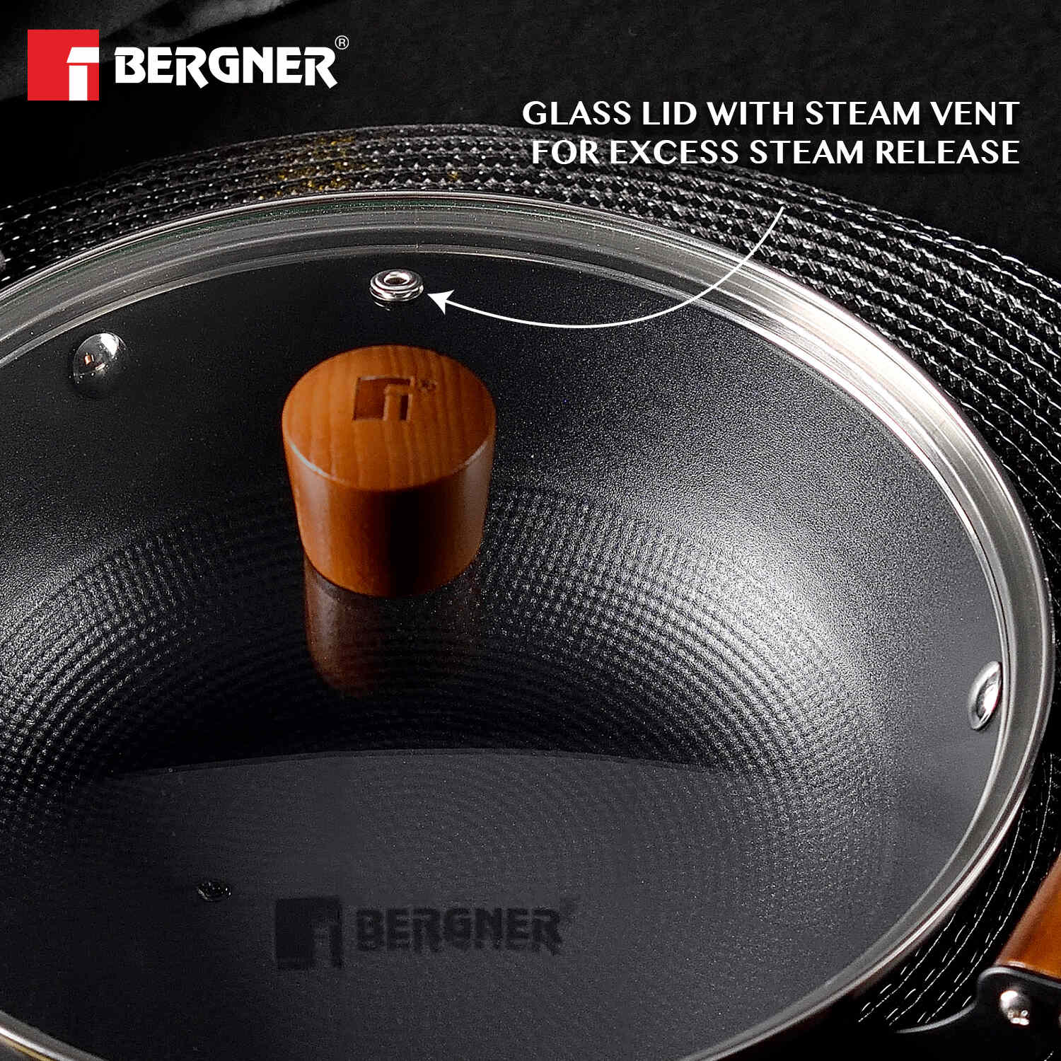 Bergner Odin Lightweight Iron Casserole with Glass Lid, Enamel Finish - Induction Bottom