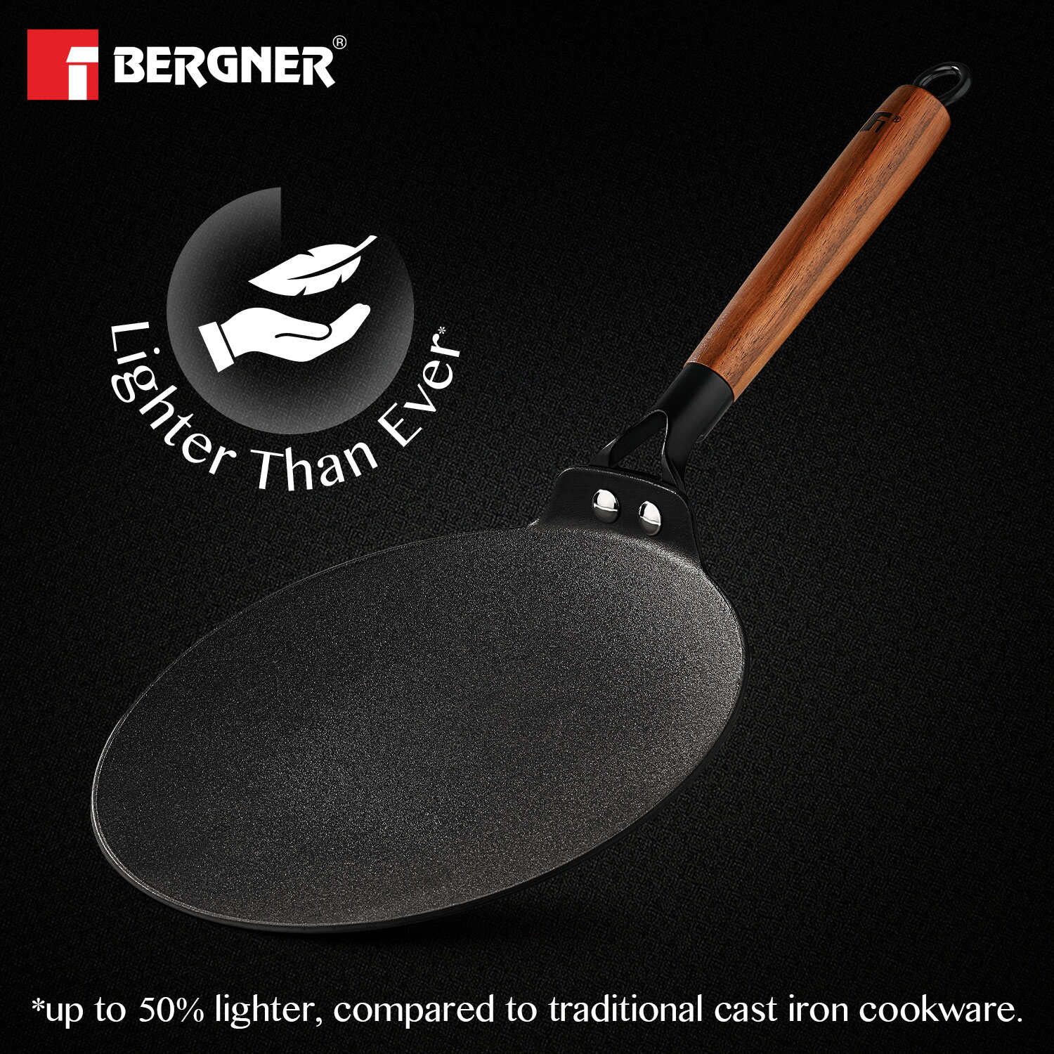 Bergner Odin Lightweight Iron 22cm Roti Tawa, Enamel Finish - Induction Bottom