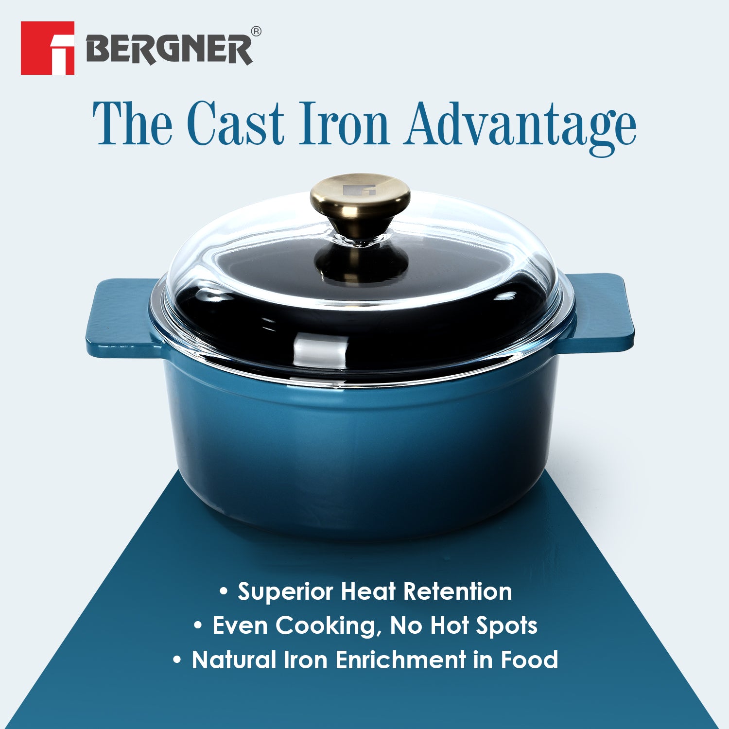 Excalibur Light Cast Iron Casserole with Lid 16cm/1.2L - Blue