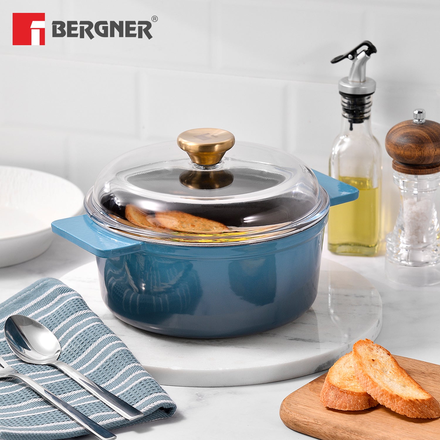 Excalibur Light Cast Iron Casserole with Lid 16cm/1.2L - Blue