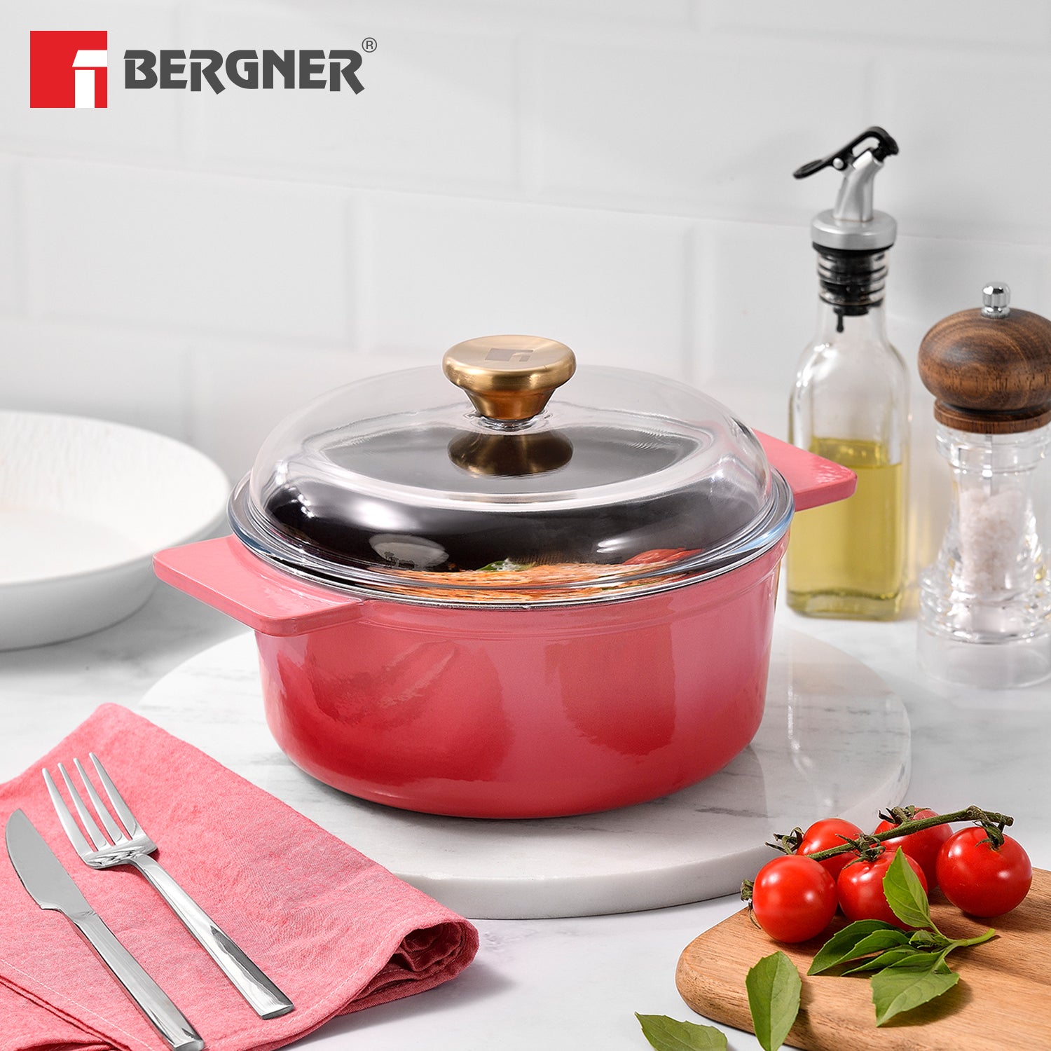Excalibur Light Cast Iron Casserole with Lid 16cm (1.2L) - Pink