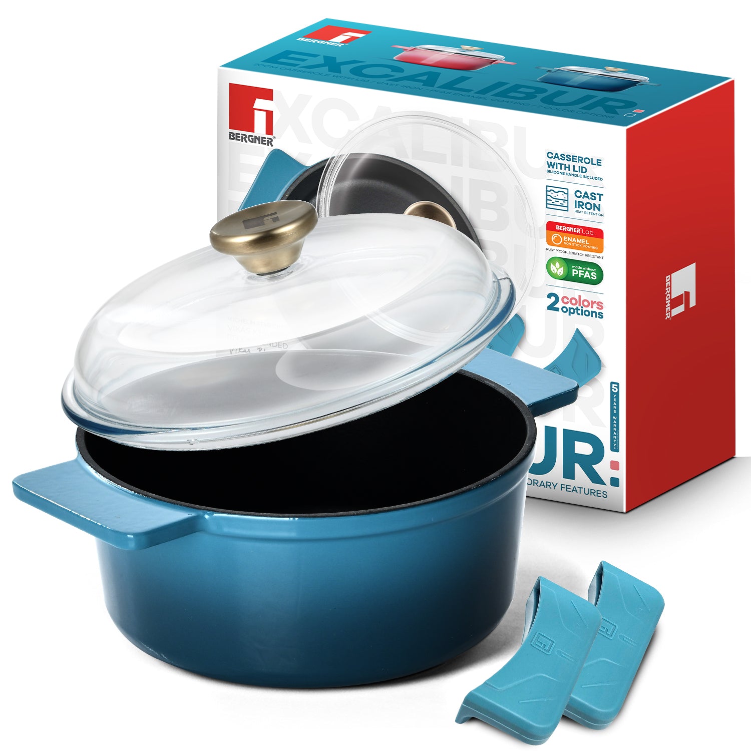 Excalibur Light Cast Iron Casserole with Lid 16cm/1.2L - Blue