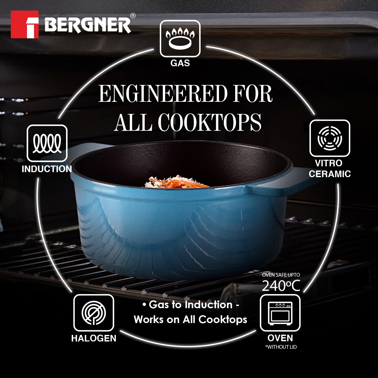 Excalibur Light Cast Iron Casserole with Lid 20cm (2.3L) - Blue