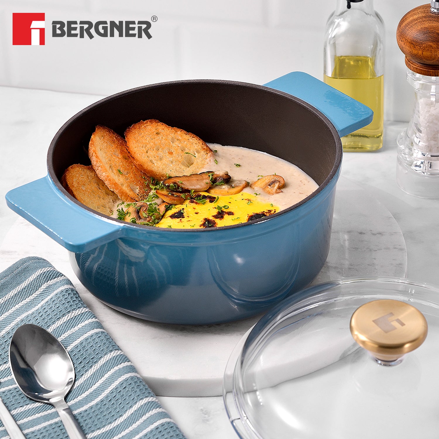 Excalibur Light Cast Iron Casserole with Lid 20cm (2.3L) - Blue
