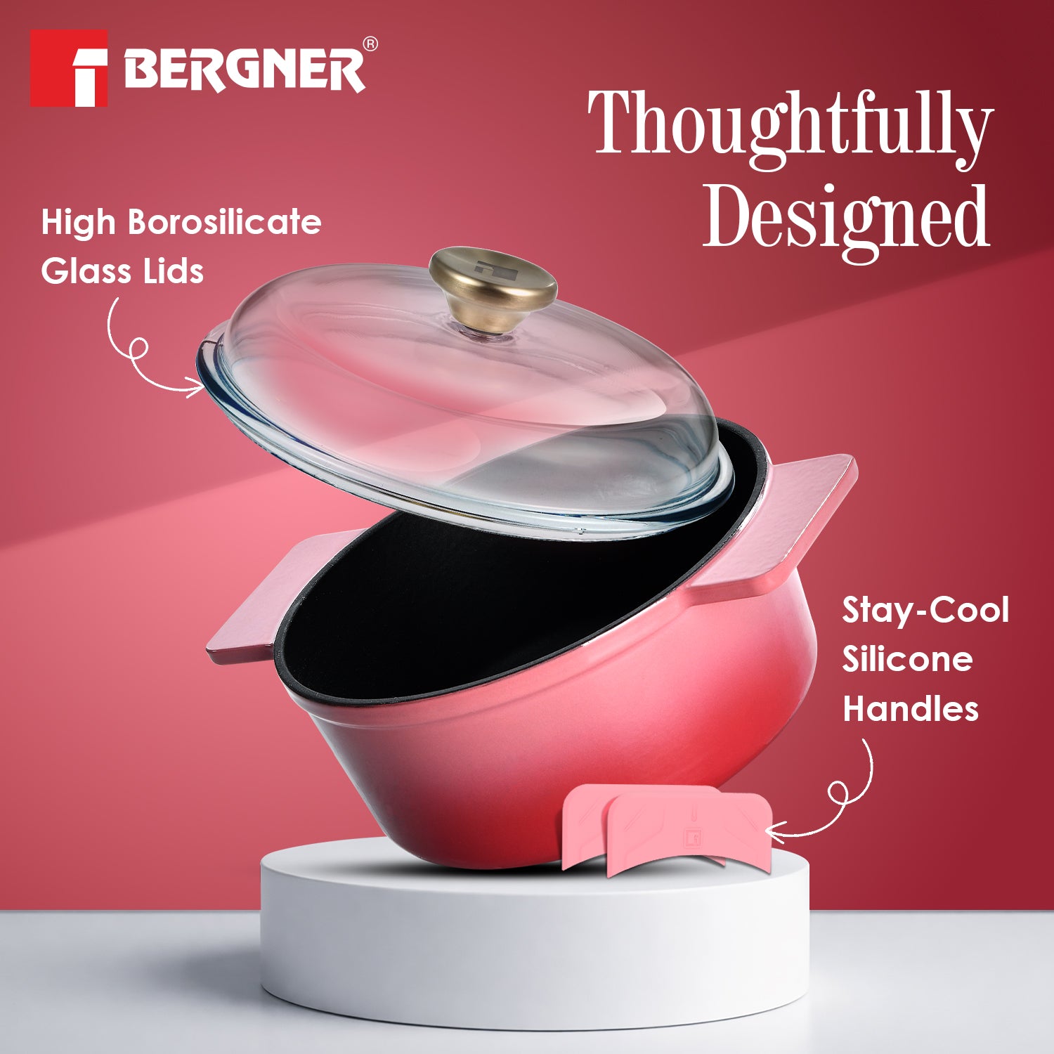 Excalibur Light Cast Iron Casserole with Lid 20cm (2.3L) - Pink