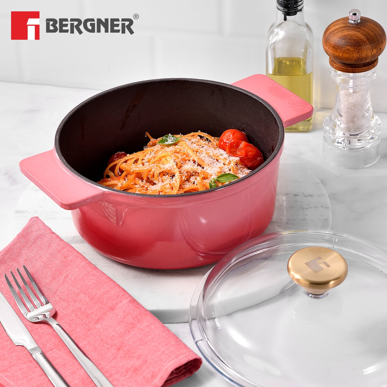 Excalibur Light Cast Iron Casserole with Lid 20cm (2.3L) - Pink