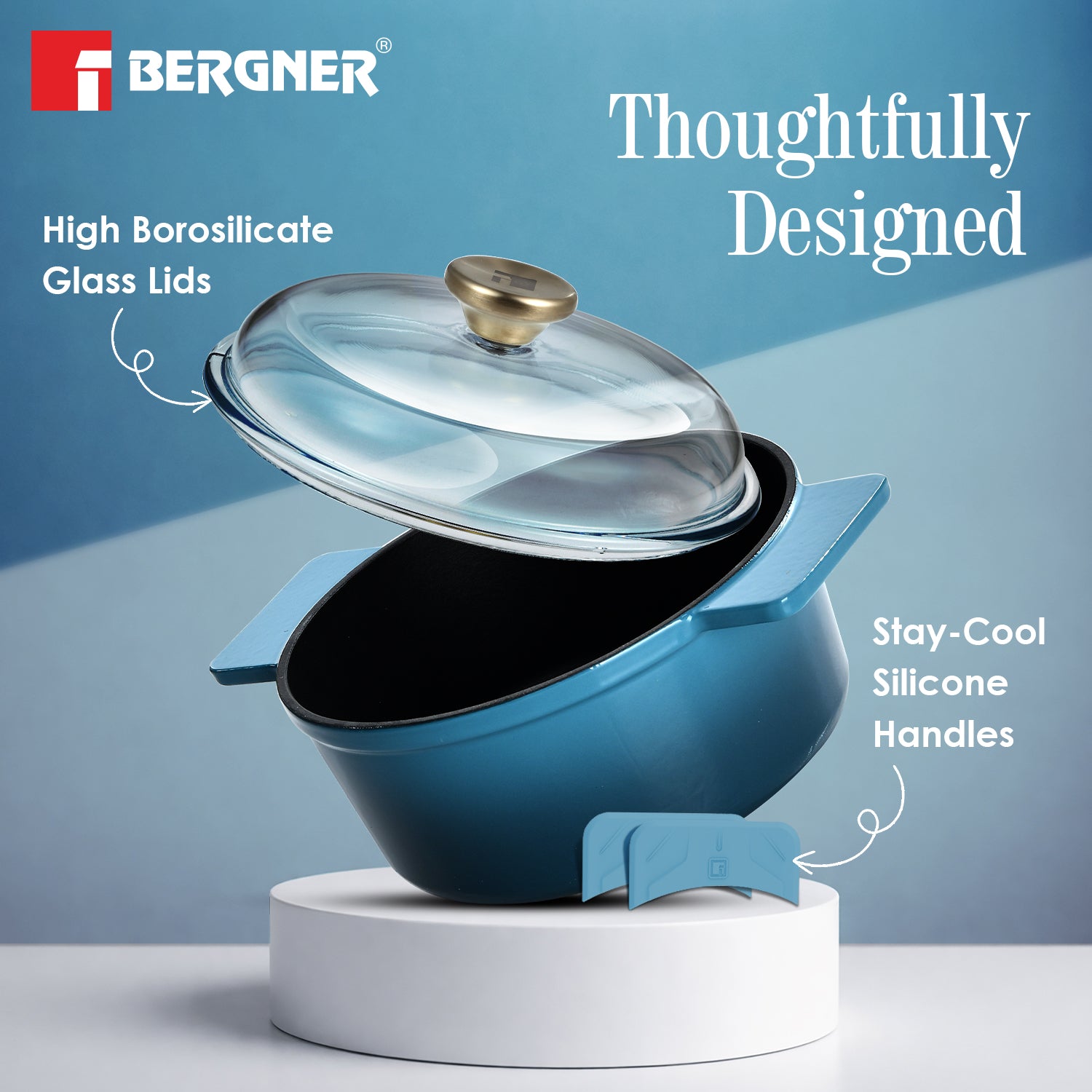 Excalibur Light Cast Iron Casserole with Lid 24cm (4L) - Blue