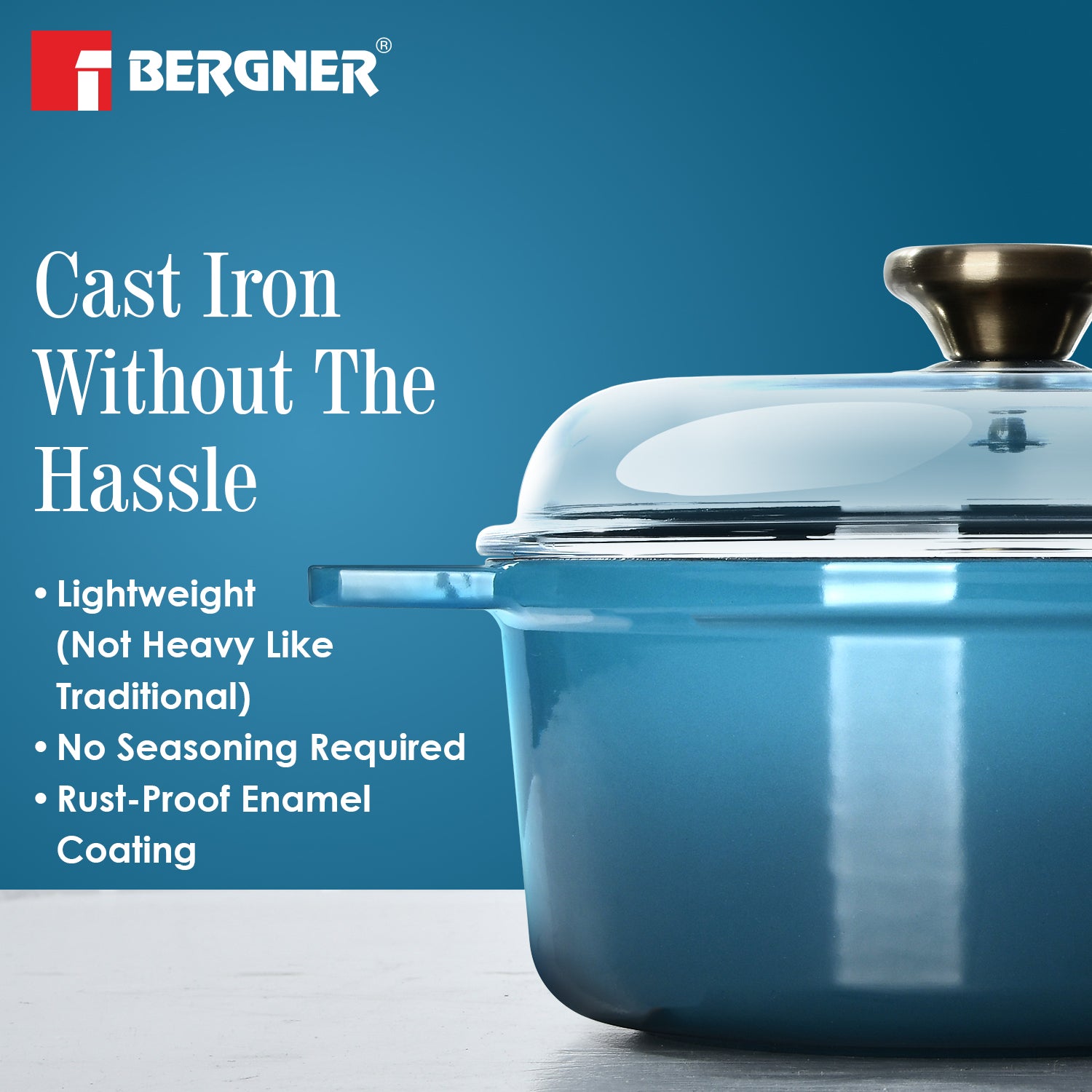 Excalibur Light Cast Iron Casserole with Lid 24cm (4L) - Blue