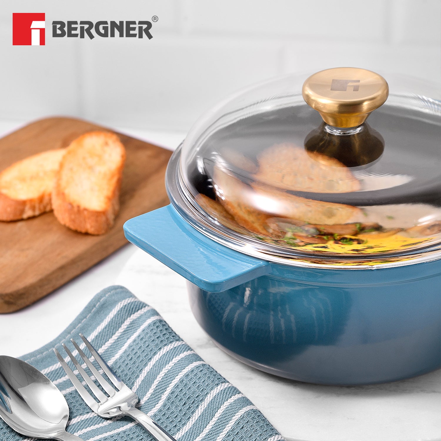 Excalibur Light Cast Iron Casserole with Lid 24cm (4L) - Blue