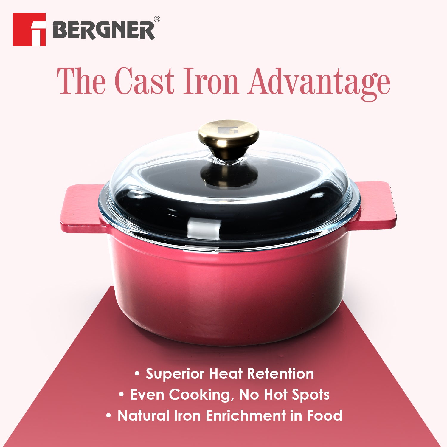 Excalibur Light Cast Iron Casserole with Lid 24cm (4L) - Pink