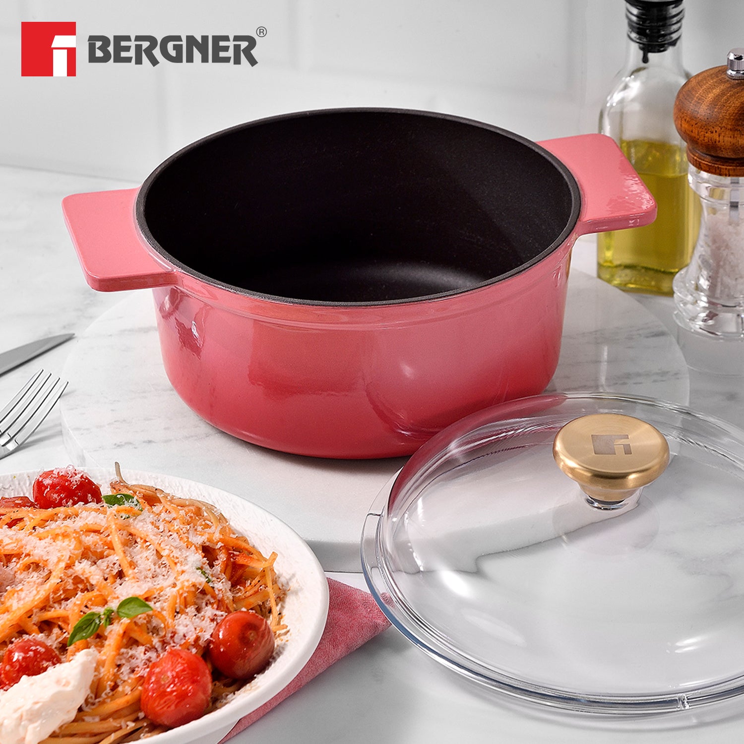 Excalibur Light Cast Iron Casserole with Lid 24cm (4L) - Pink
