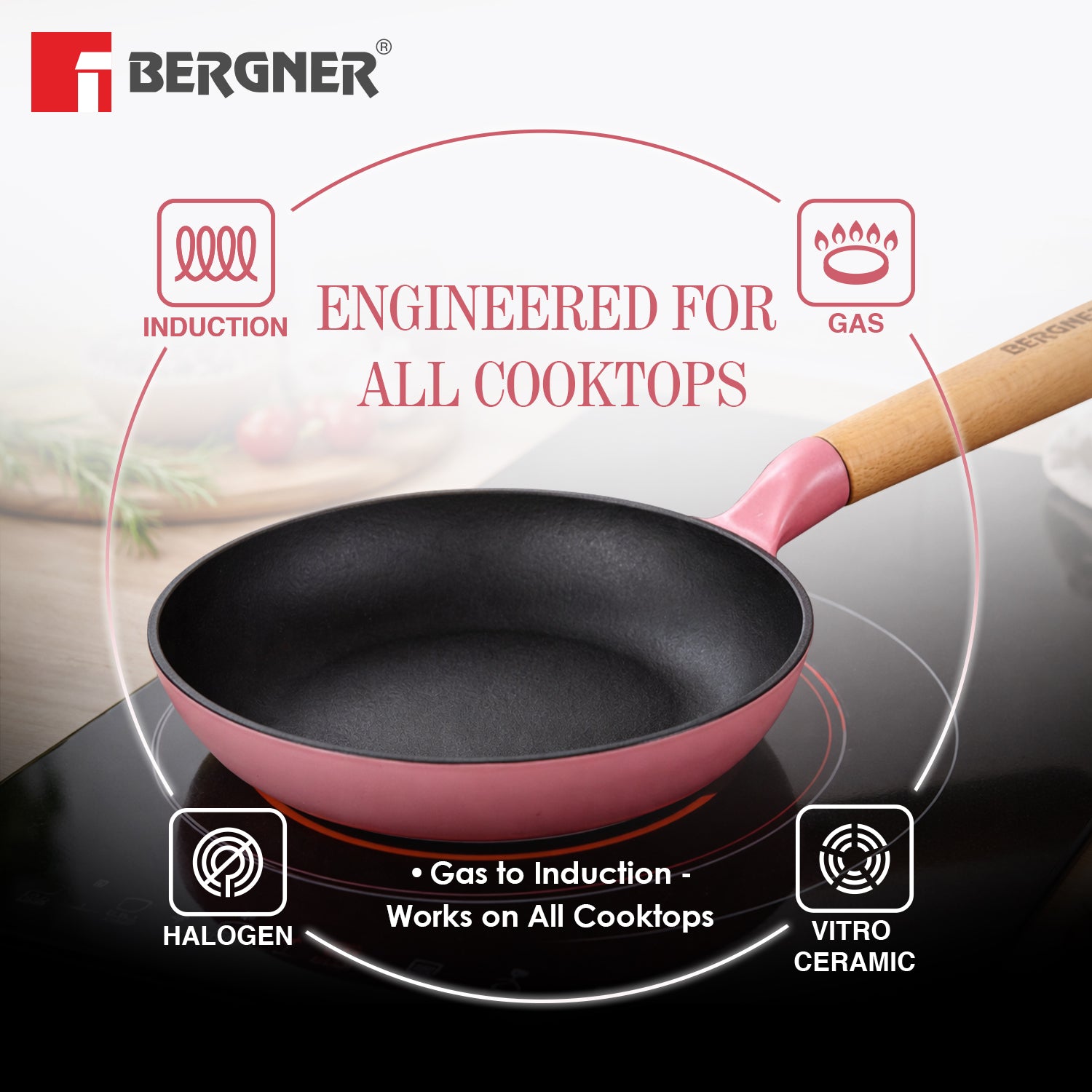 Excalibur Light Cast Iron Frypan 18cm - Induction Bottom, Pink