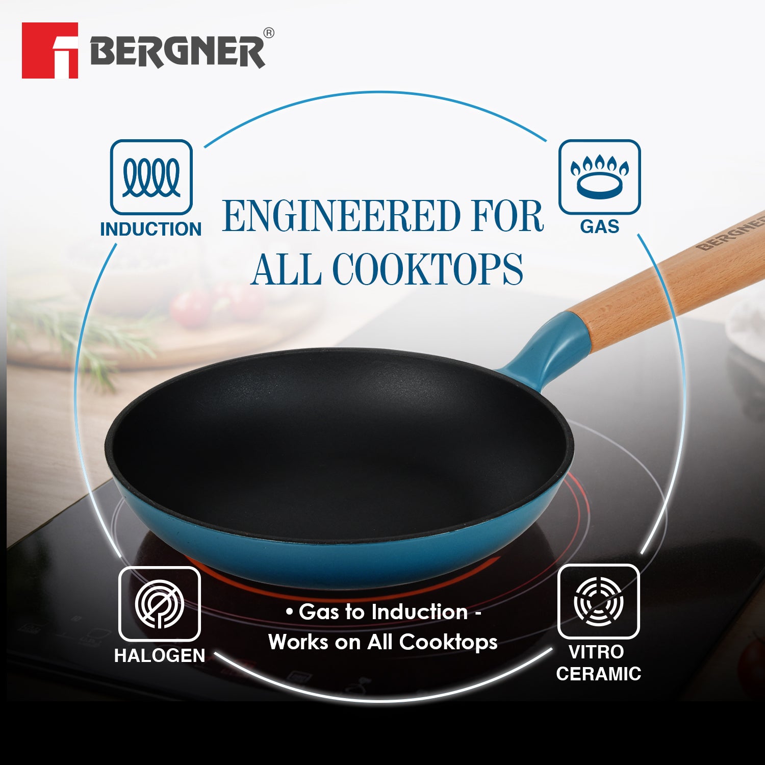 Excalibur Light Cast Iron Frypan 24cm - Induction Bottom, Blue