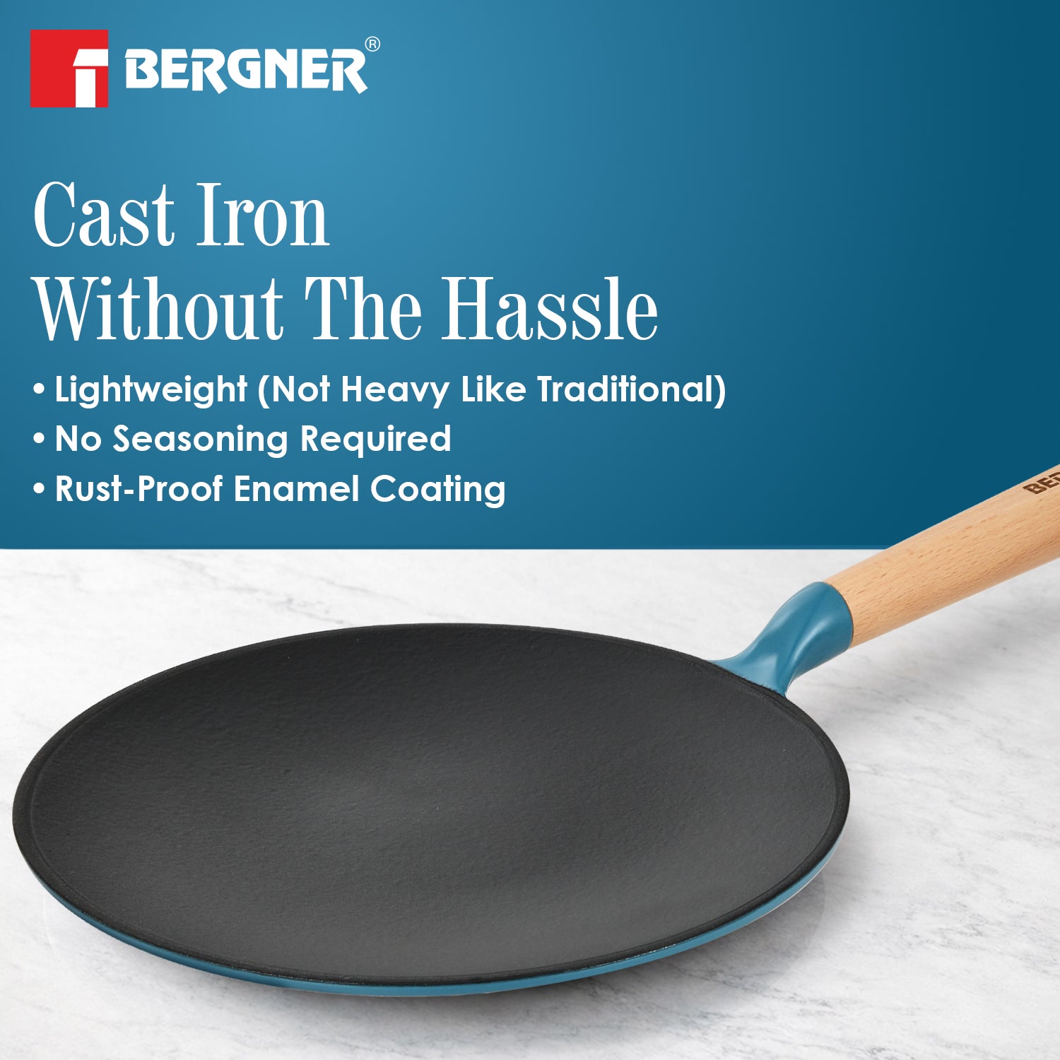 Excalibur Light Cast Iron Roti Tawa 26cm - Induction Bottom, Blue