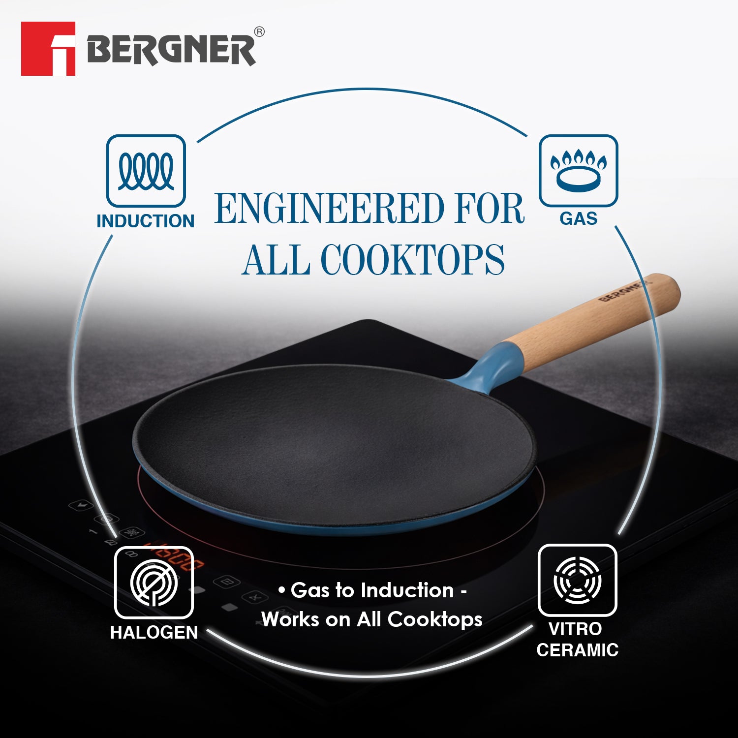 Excalibur Light Cast Iron Roti Tawa 26cm - Induction Bottom, Blue