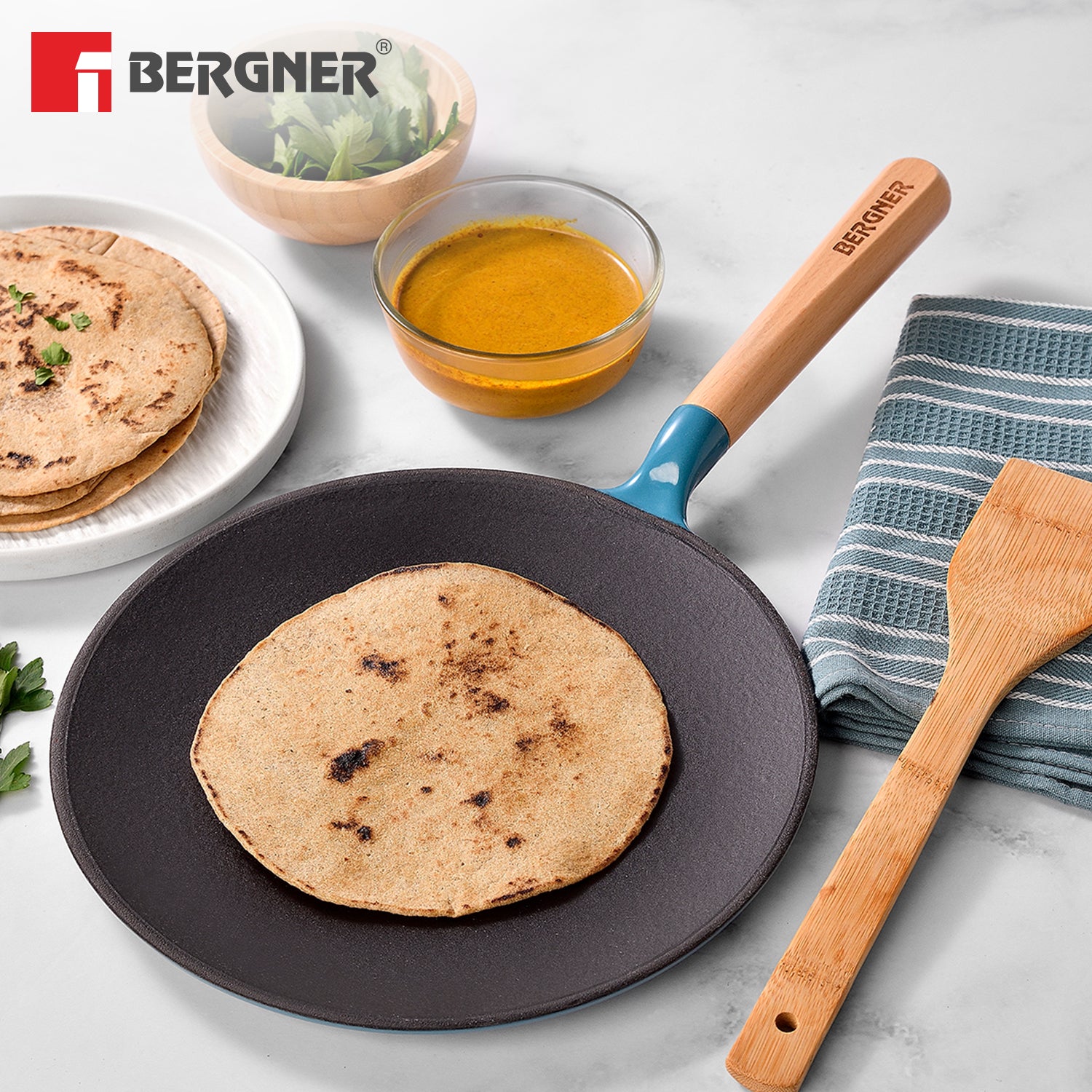 Excalibur Light Cast Iron Roti Tawa 26cm - Induction Bottom, Blue