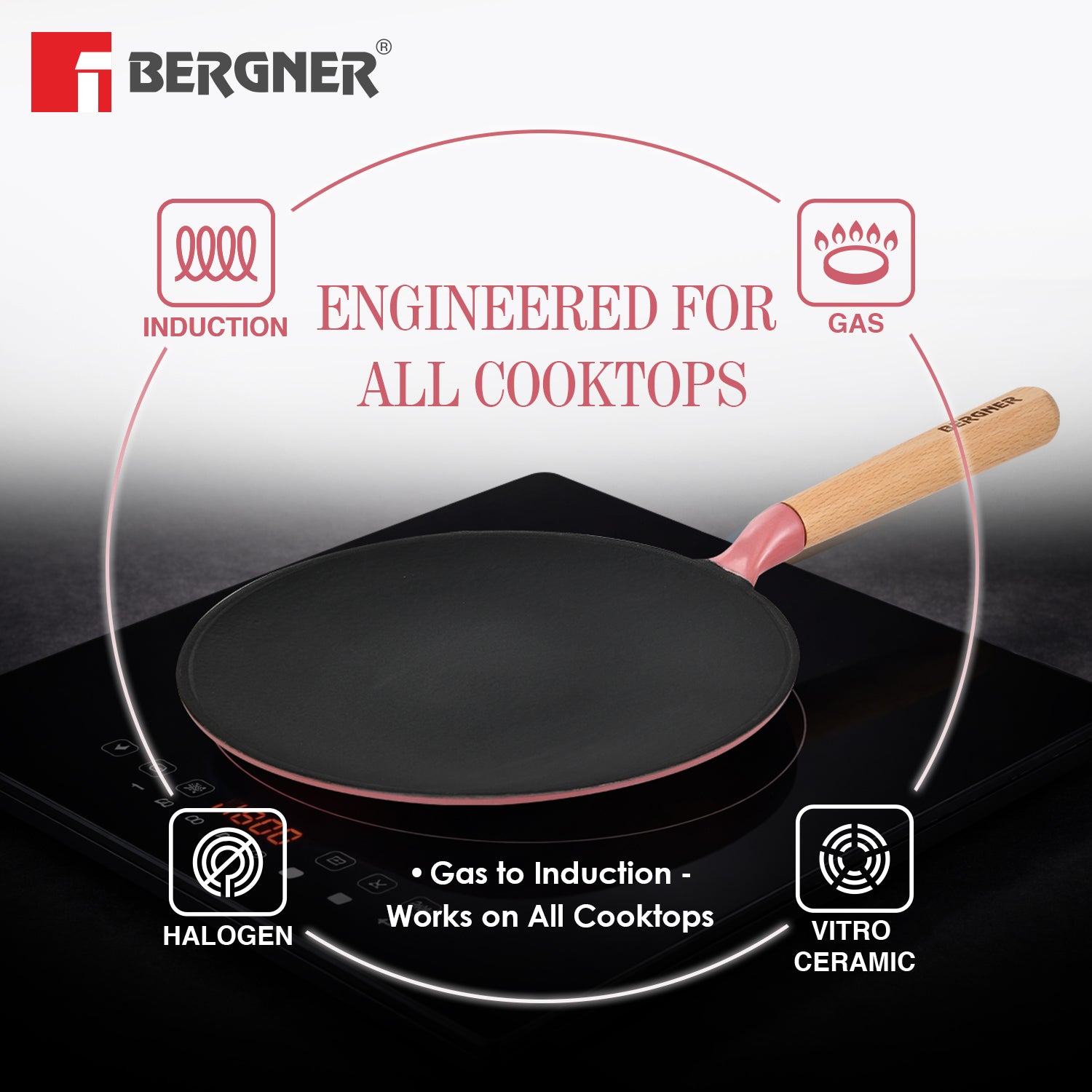Excalibur Light Cast Iron Roti Tawa 26cm - Induction Bottom, Pink